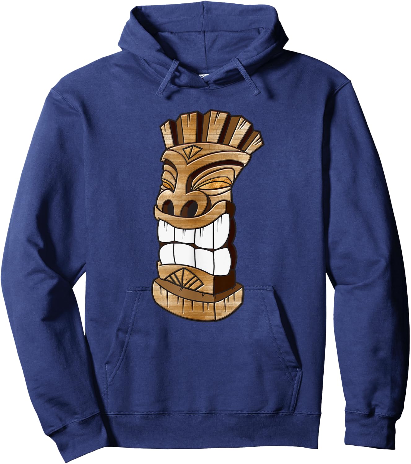 Smiling Hawaiian Wood Carved Tiki Hoodie - Hoodie | Navy