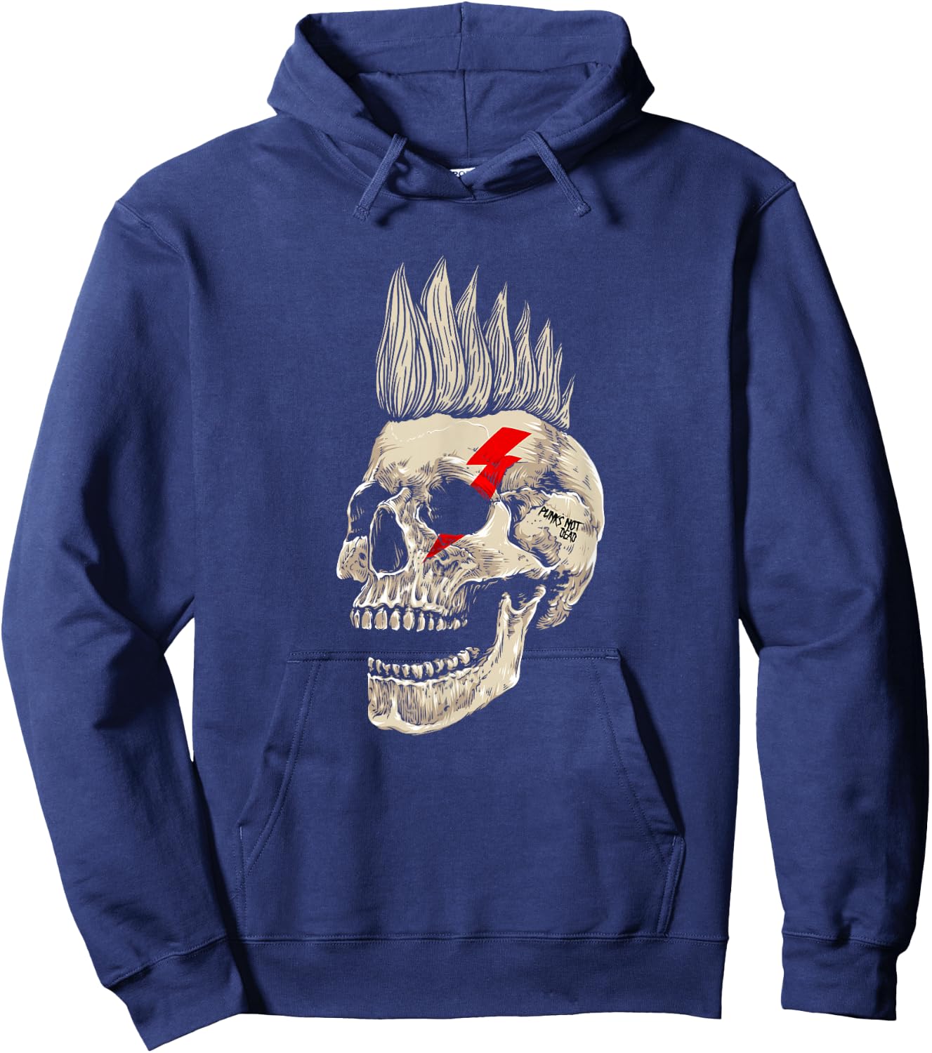 Punk Rock Skull Mohawk Punk's Not Dead Hoodie - Hoodie | Navy