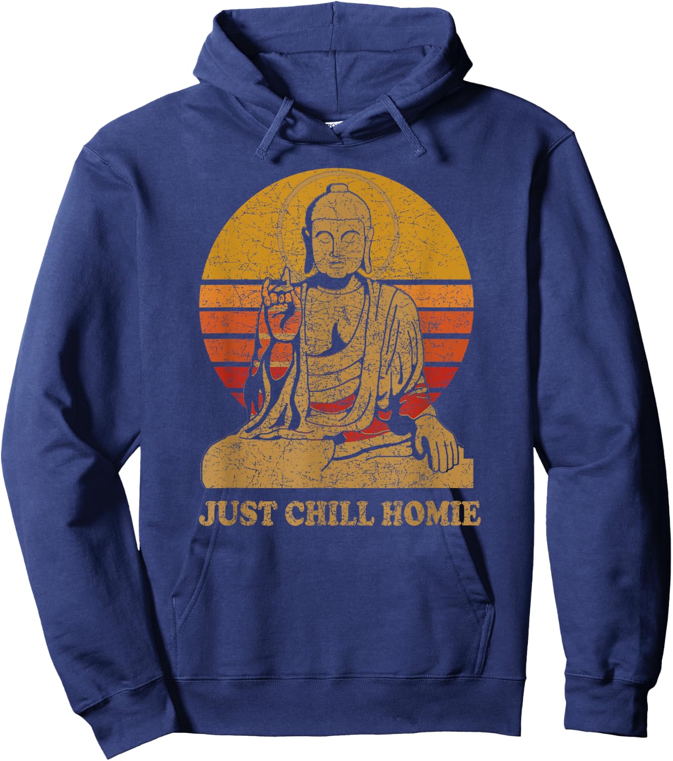 Buddha Just Chill Homie Vintage Sunset Hoodie - Hoodie | Navy