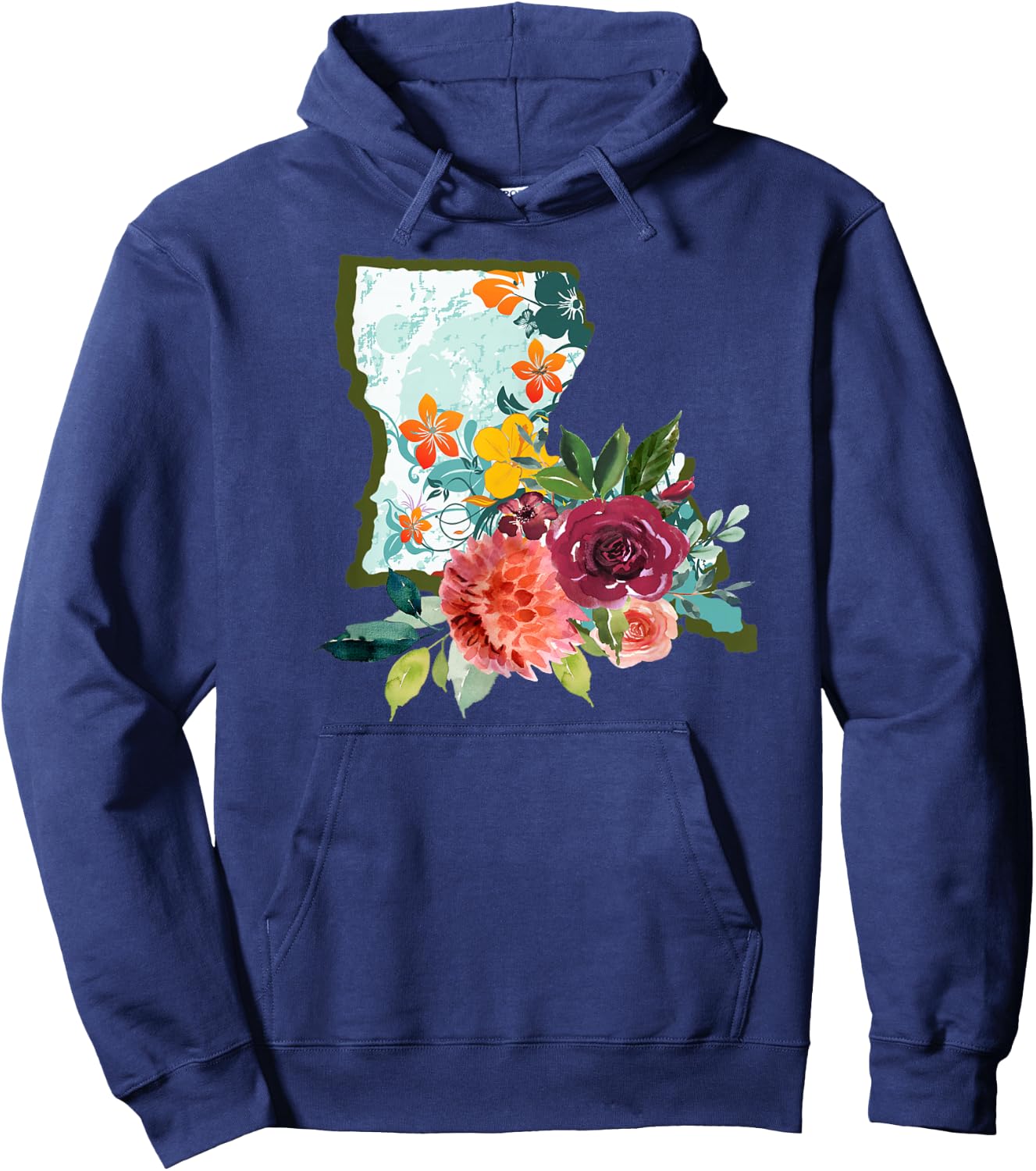 Louisiana Watercolor Flower Hoodie - Hoodie | Navy
