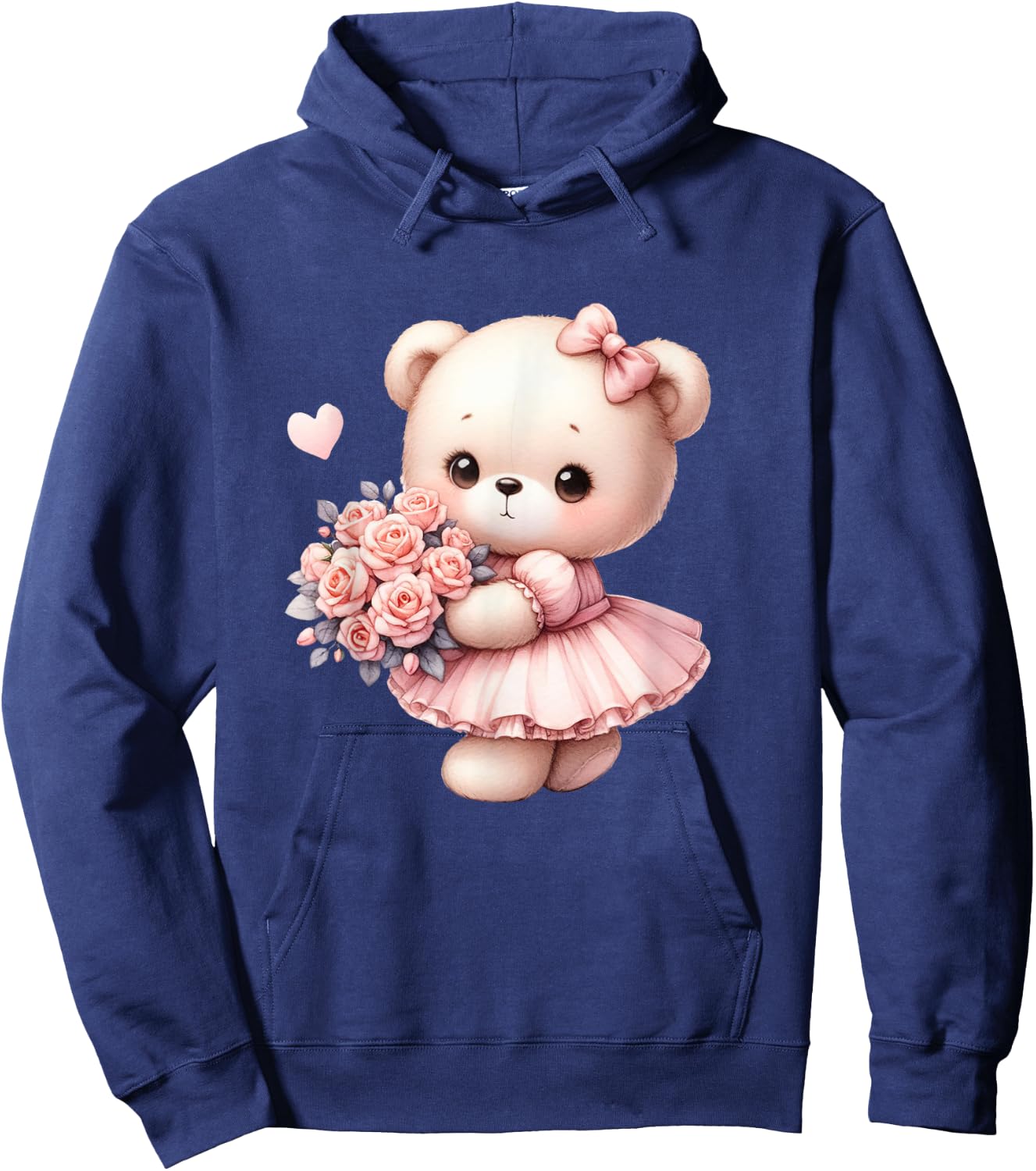 Coquette Teddy Bear Bow Simple Pink Cute Girl Hoodie - Hoodie | Navy