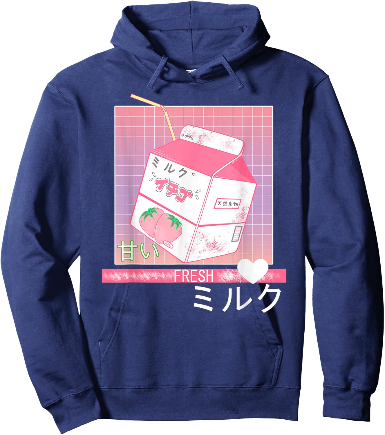 90s Japanese Otaku Stylish Aesthetic Milk Hoodie - Hoodie | Navy