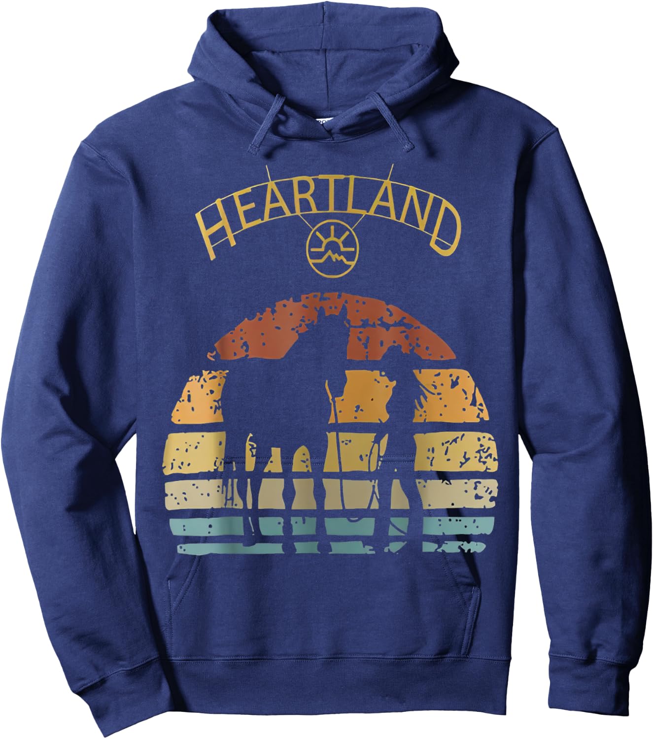 Heartland Retro Vintage Sunset Horse Lover Hoodie - Hoodie | Navy