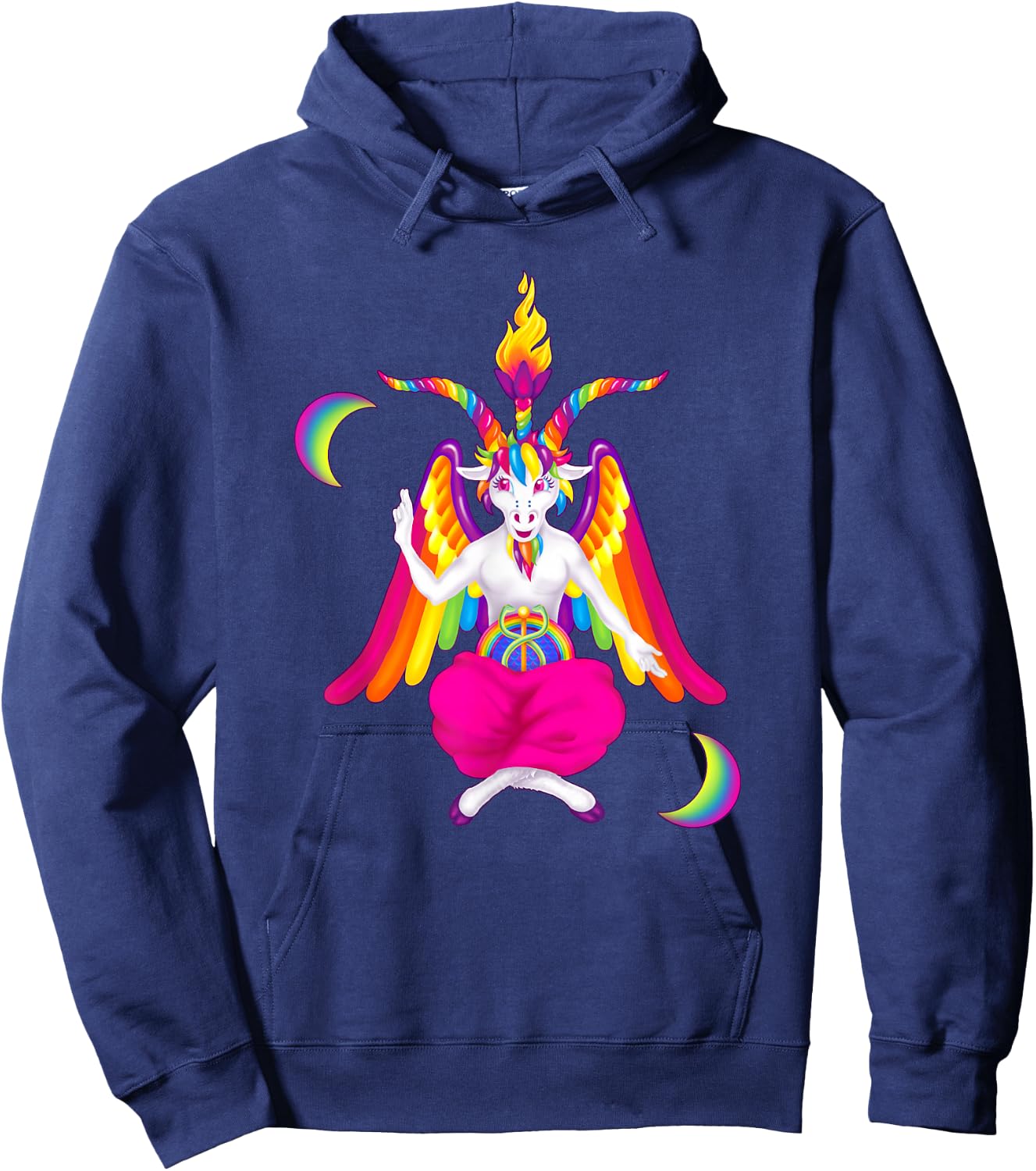 Rainbow 90s Baphomet Ironic Satanic Demon Hoodie - Hoodie | Navy