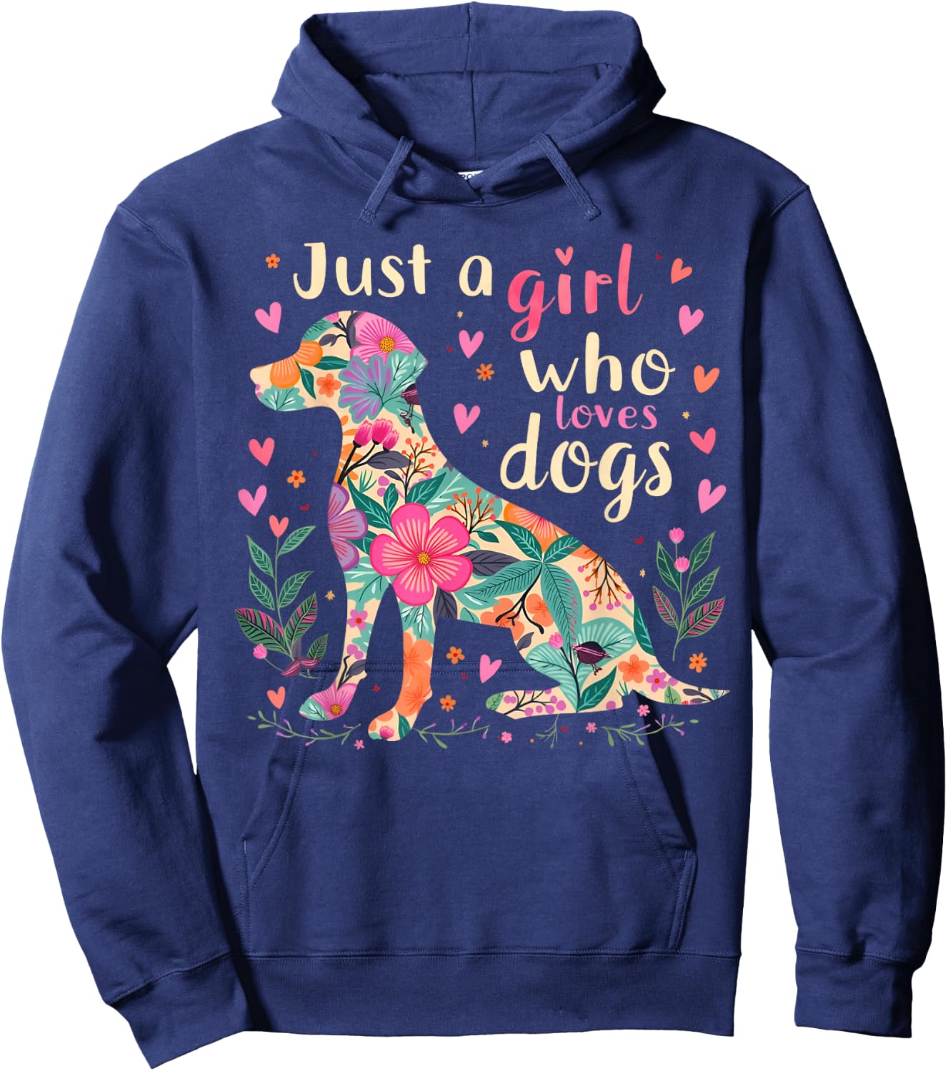 Just a Girl Who Loves Dogs Floral Animal Lover Hoodie - Hoodie | Navy