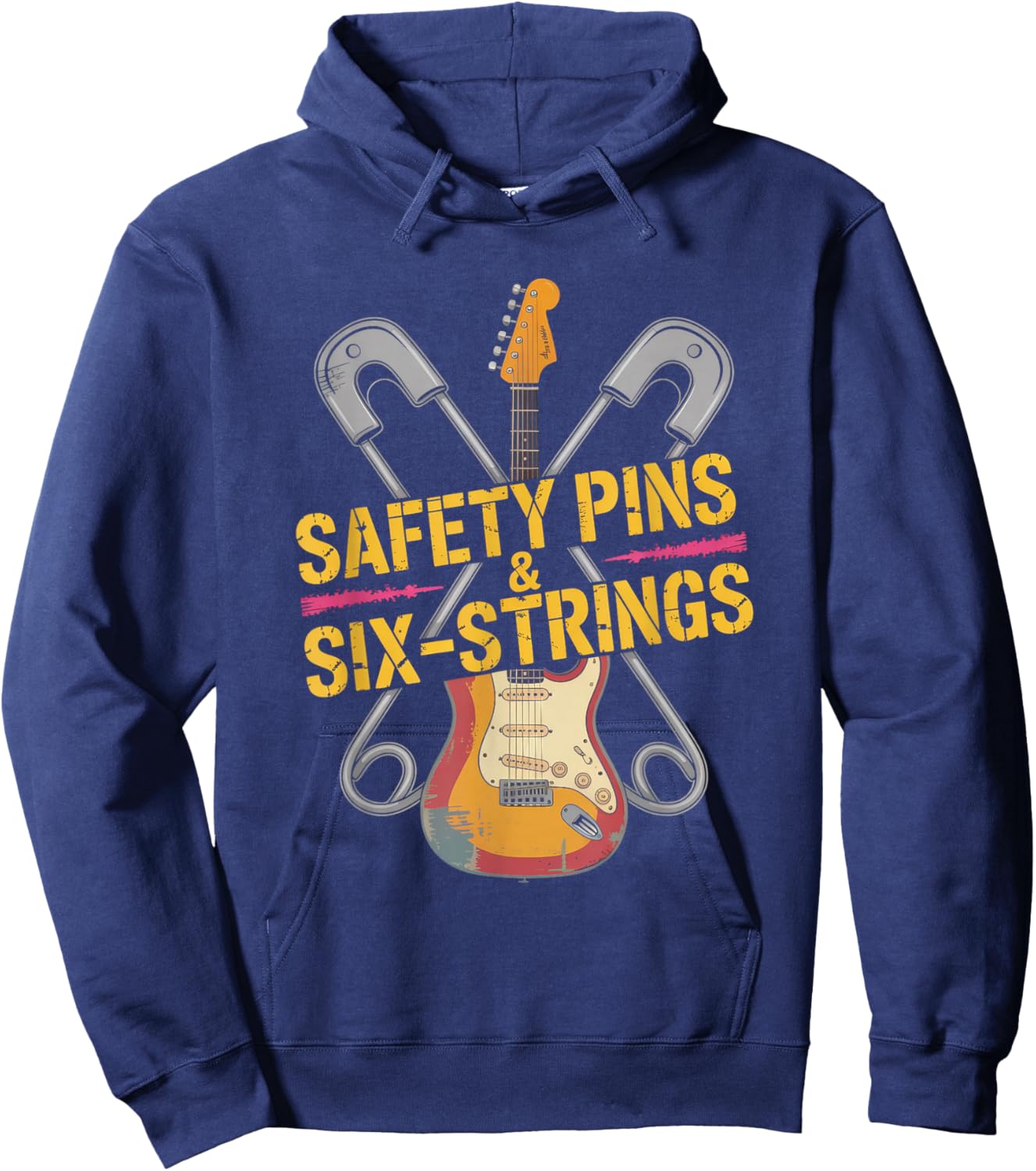Safety Pins & Six Strings Punk Rock Music Hoodie - Hoodie | Navy