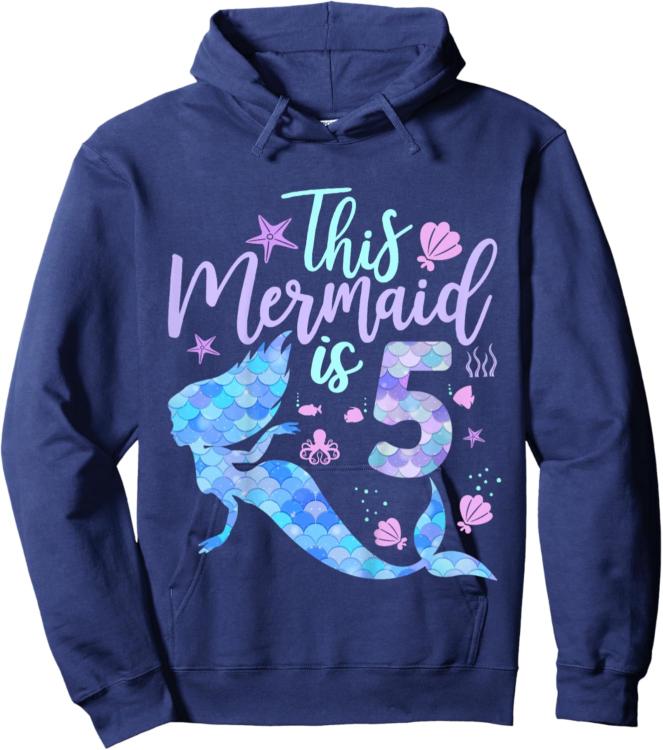 Kids This Mermaid is 5 Birthday Girls Mermaid Hoodie - Hoodie | Navy