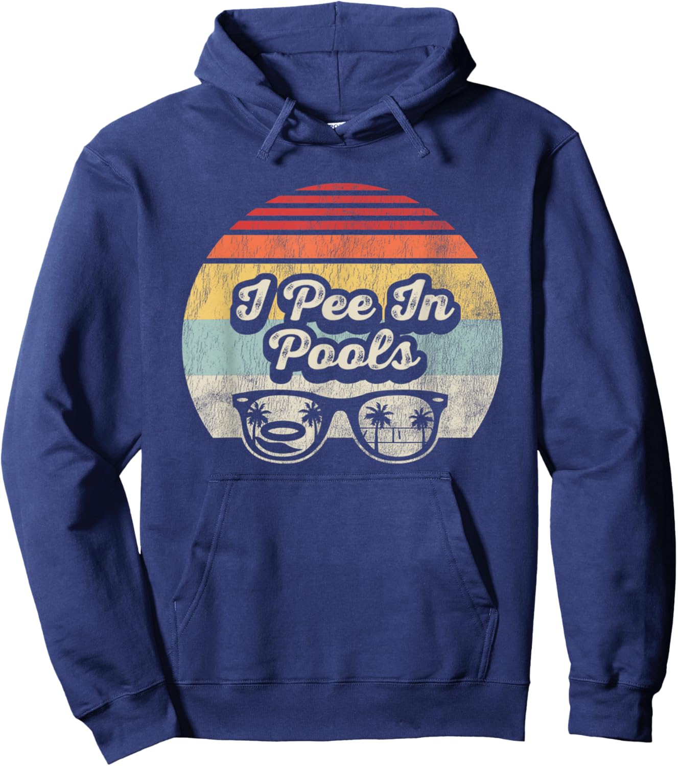 I Pee In Pools Retro Sunset Graphic Hoodie - Hoodie | Navy