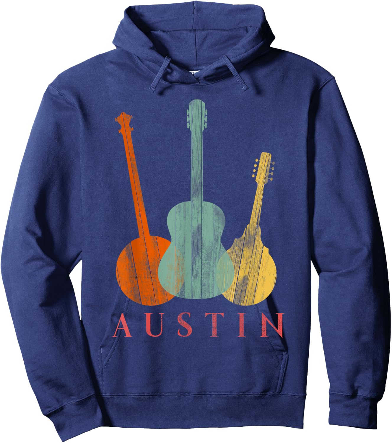 Austin Texas - Distressed Music Small Hoodie - Hoodie | Navy