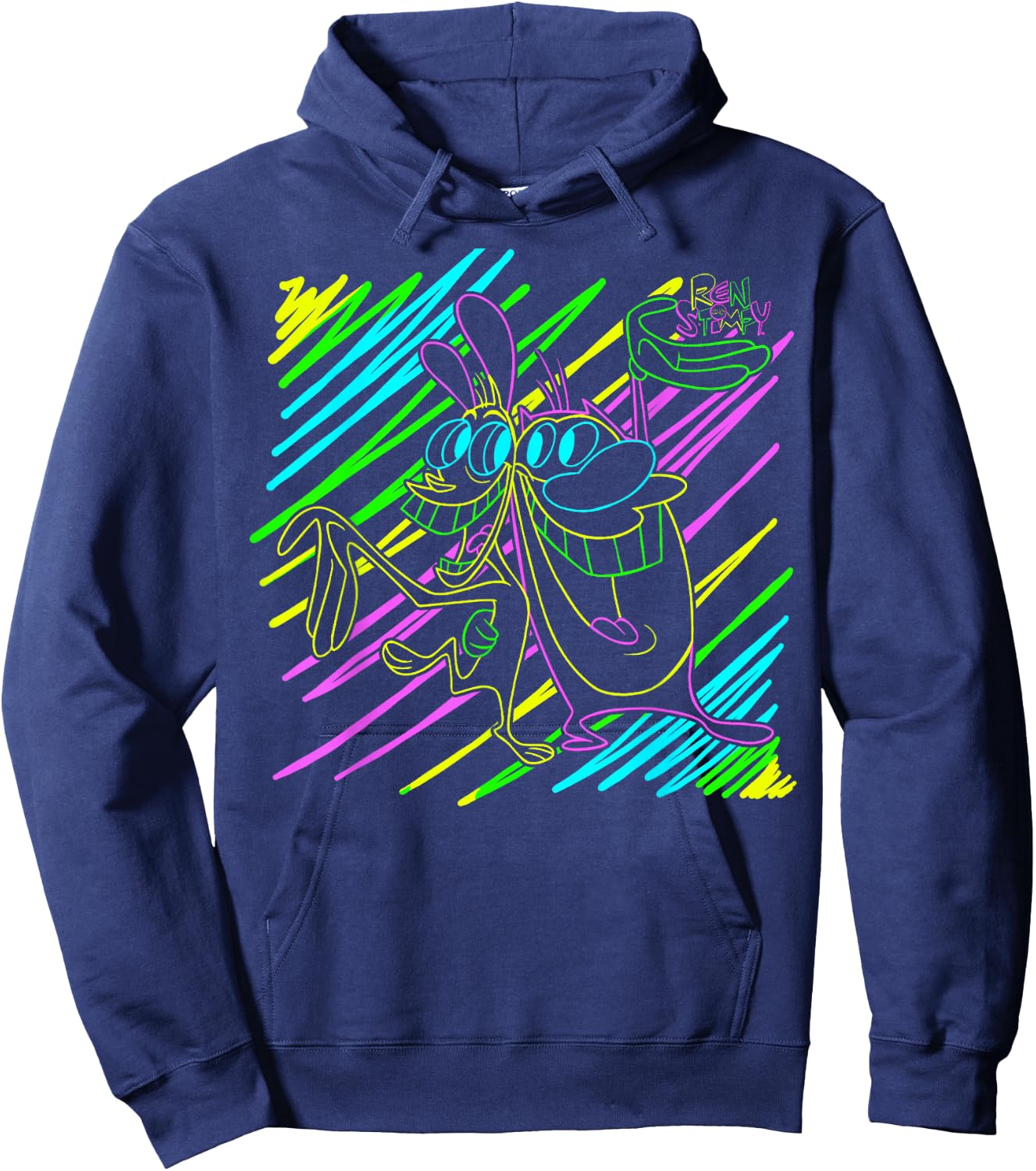 Ren and Stimpy Neon Line Art Hoodie - Hoodie | Navy