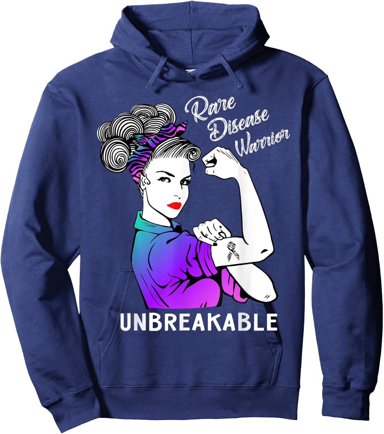 Rare Disease Warrior Unbreakable Awareness Gift Hoodie - Hoodie | Navy