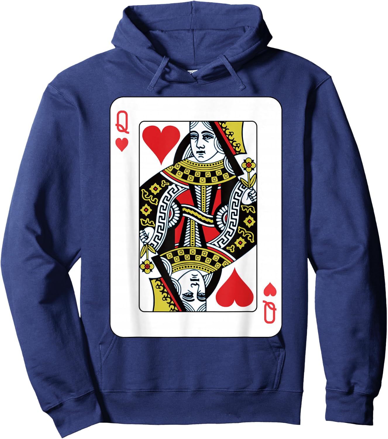 Queen of the Hearts Playing Card Poker Hoodie - Hoodie | Navy