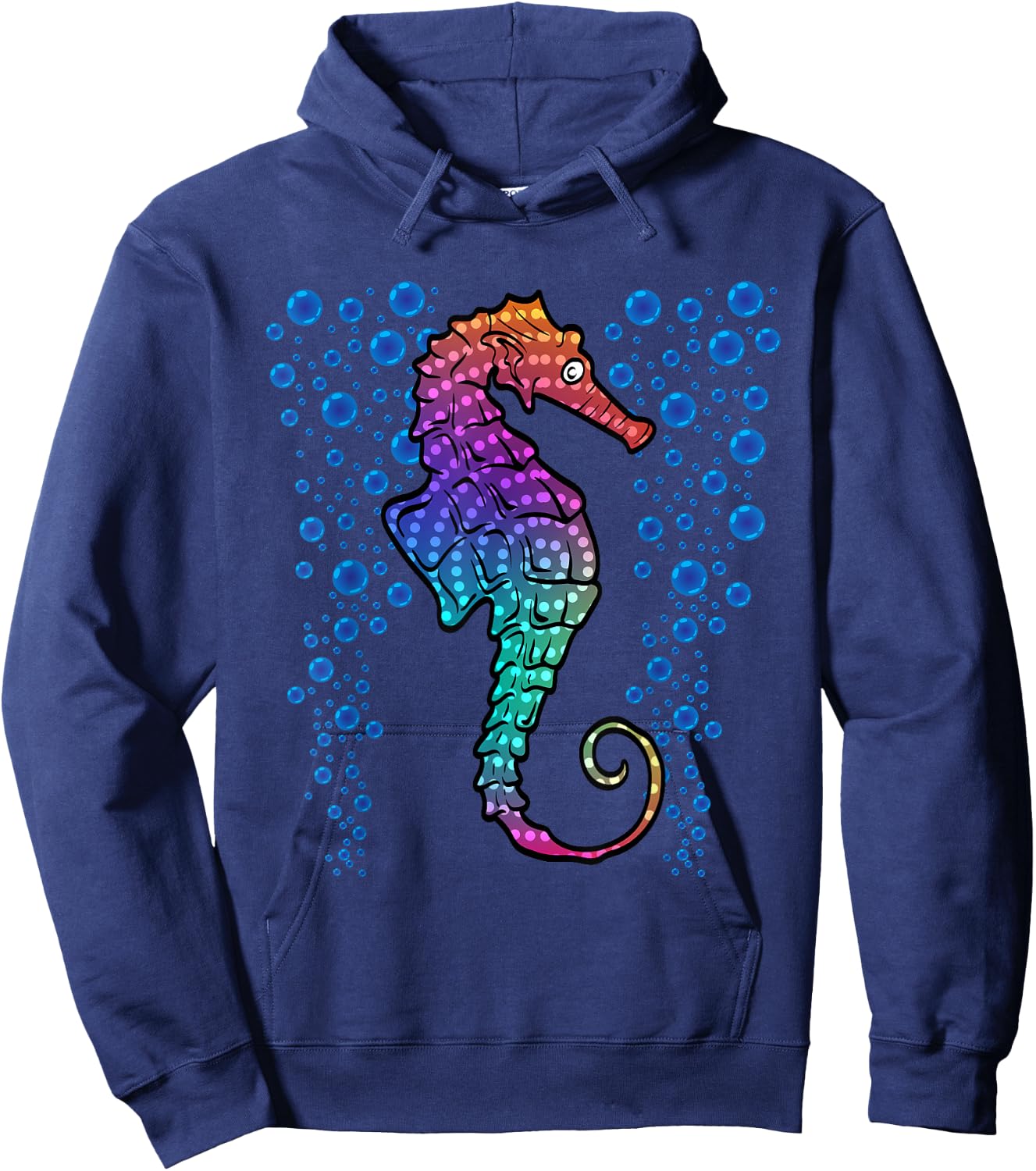 Colorful Sea Horse Print Ocean Hoodie - Hoodie | Navy