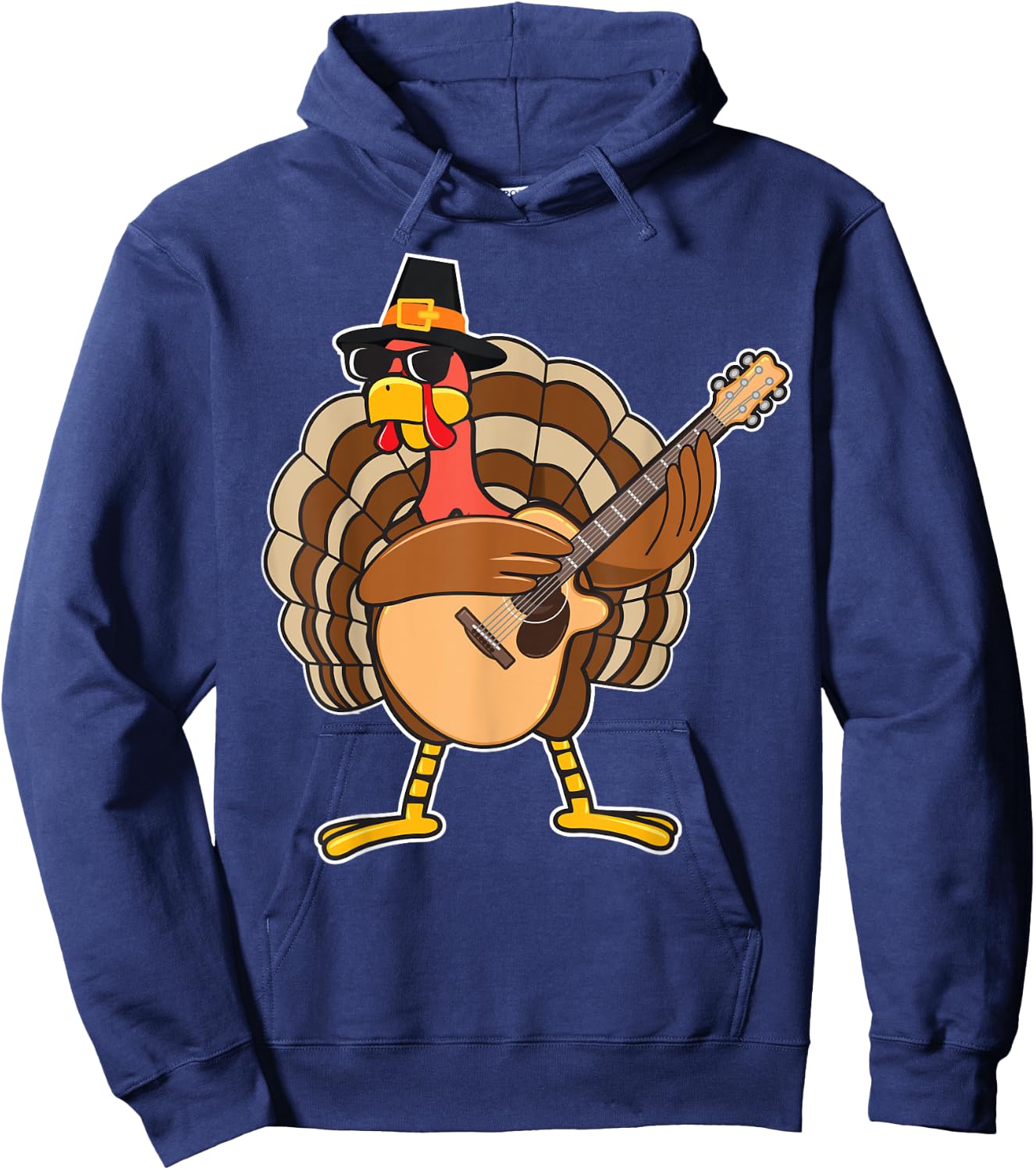 Turkey Playing Guitar Thanksgiving Hoodie - Hoodie | Navy