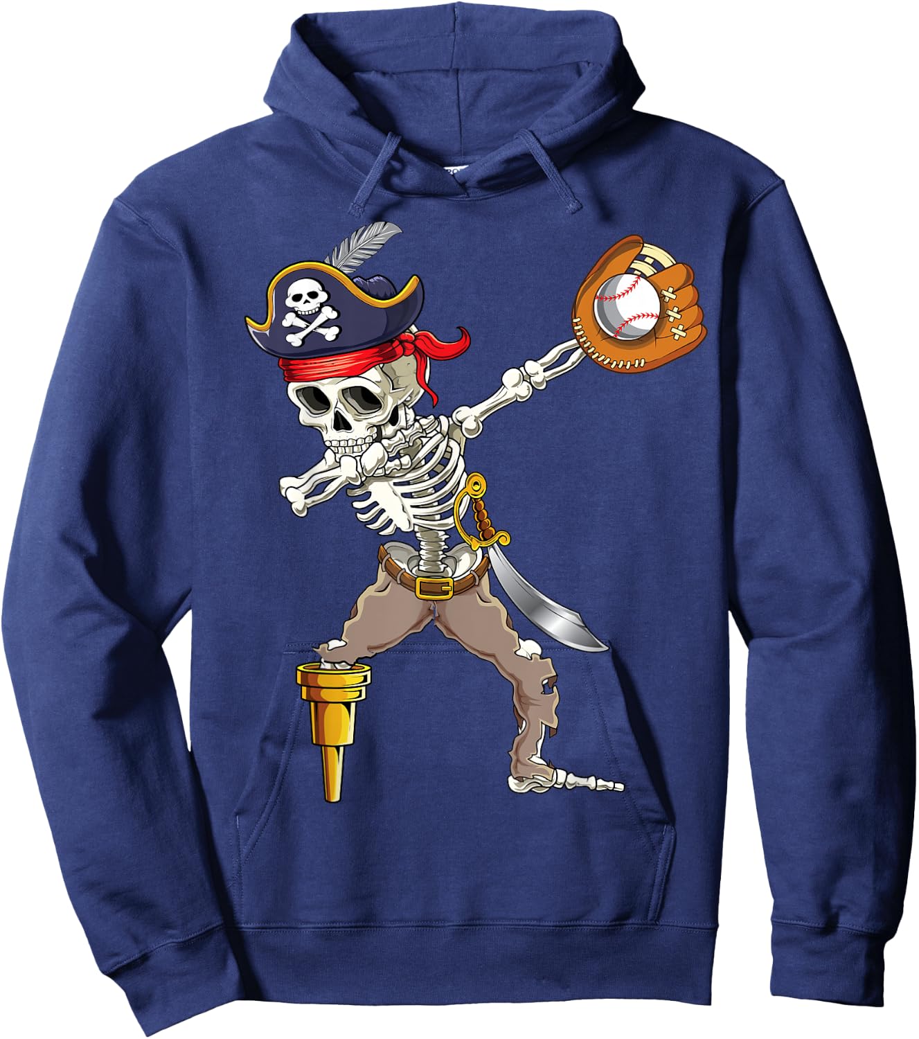 Dab Skeleton Dabbing Skeleton Pirate Baseball Hoodie - Hoodie | Navy