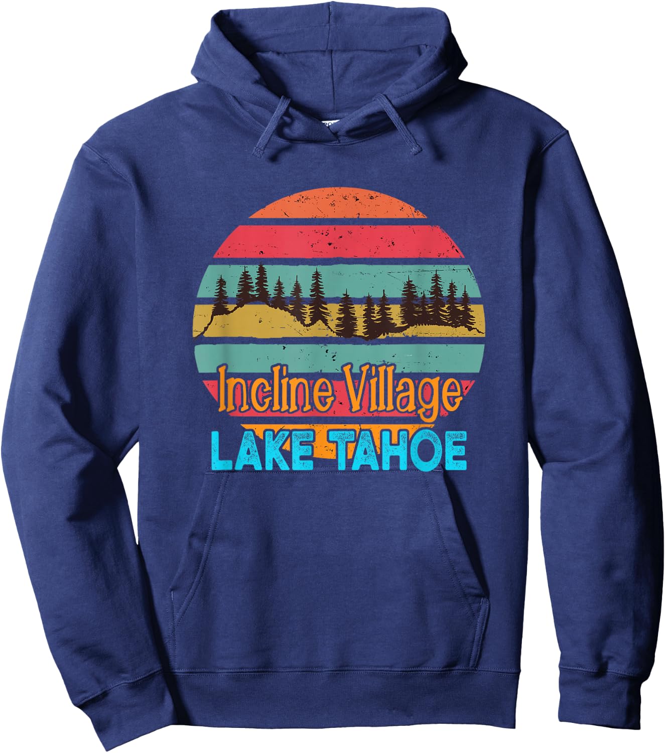 Lake Tahoe Incline Village Retro Sunset Hoodie - Hoodie | Navy
