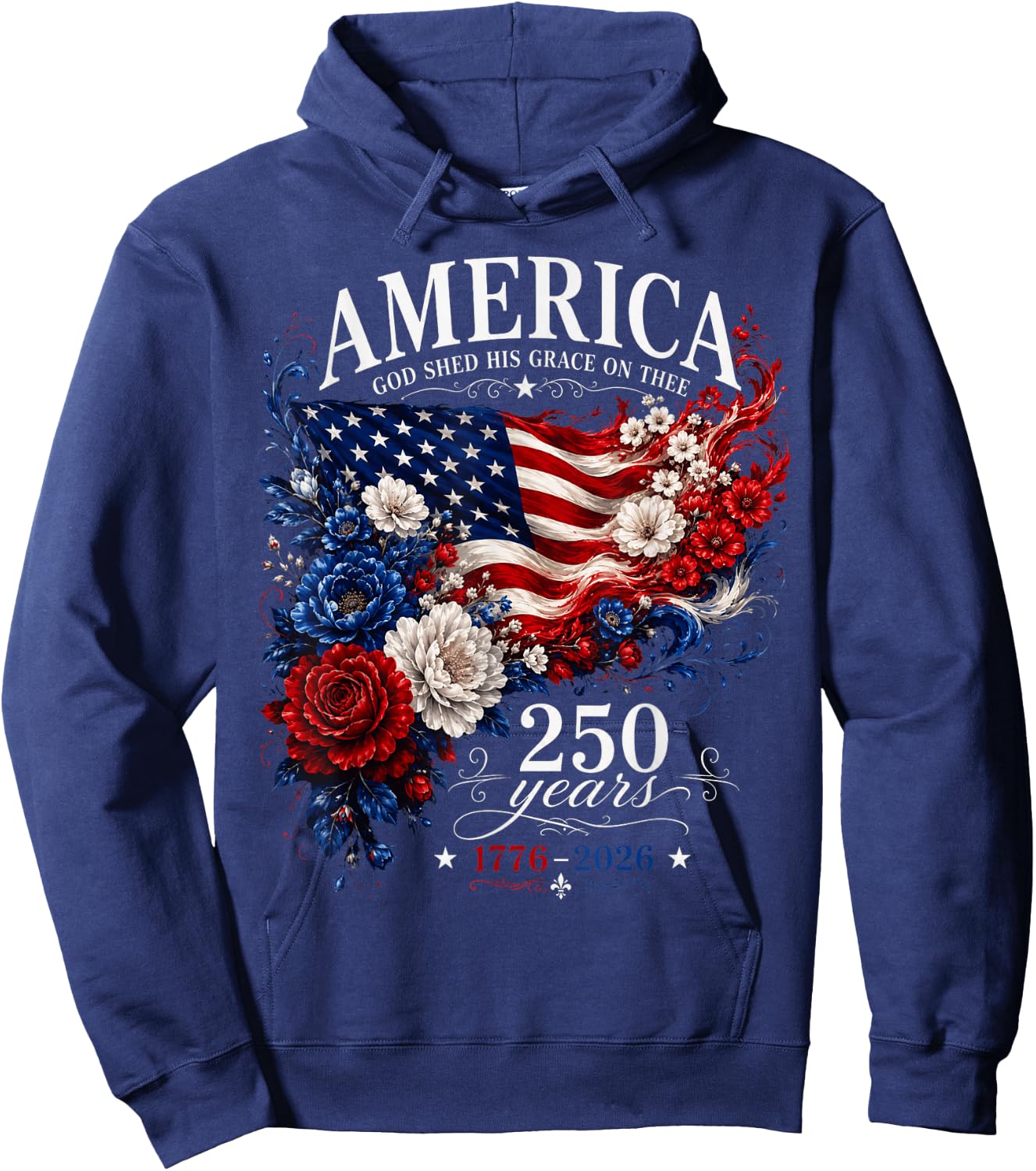 America Flag Floral 250 Years 4th July Girl Hoodie - Hoodie | Navy