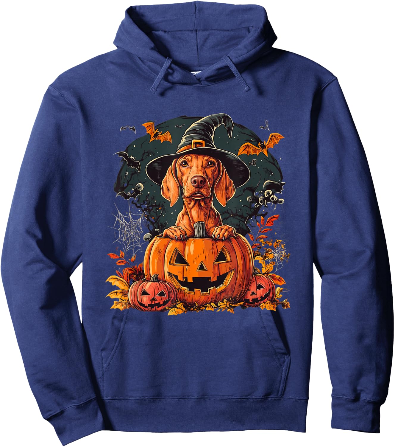 Vizsla Dog Pumpkin Halloween Thanksgiving Hoodie - Hoodie | Navy