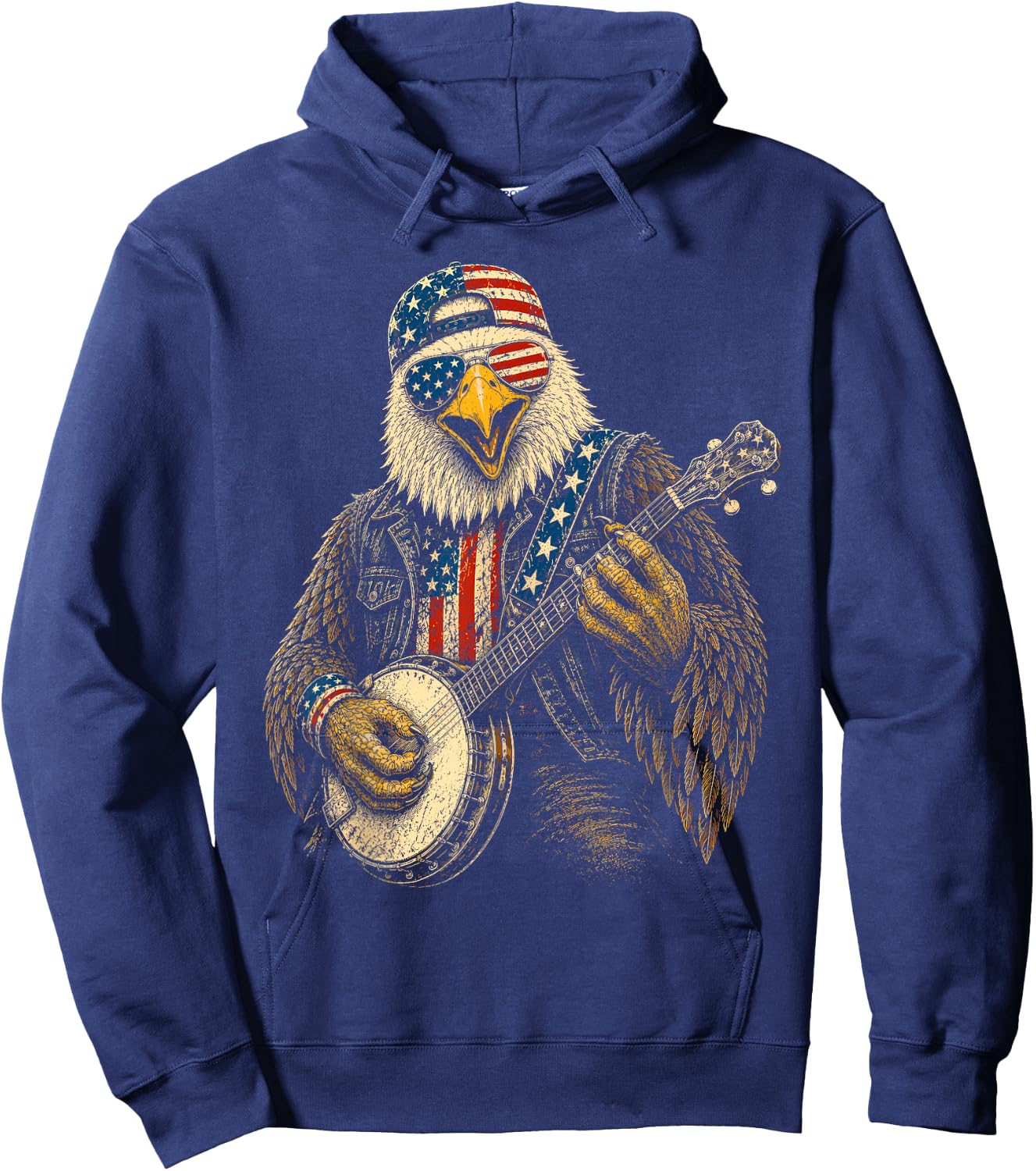 4th of July Patriotic Eagle Banjo 1776 2026 Hoodie - Hoodie | Navy