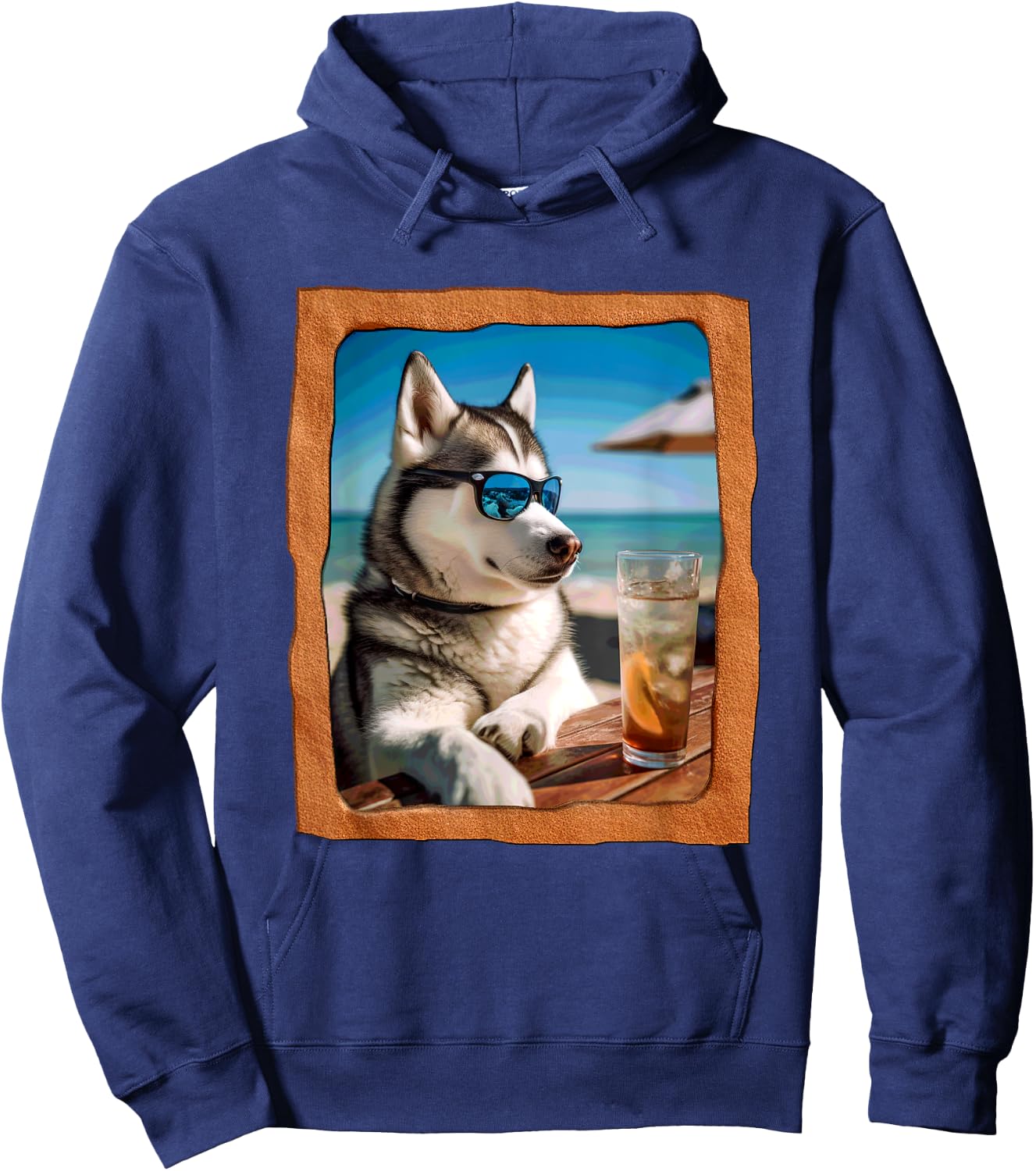 Husky with Sunglasses Enjoying Beach Time Hoodie - Hoodie | Navy