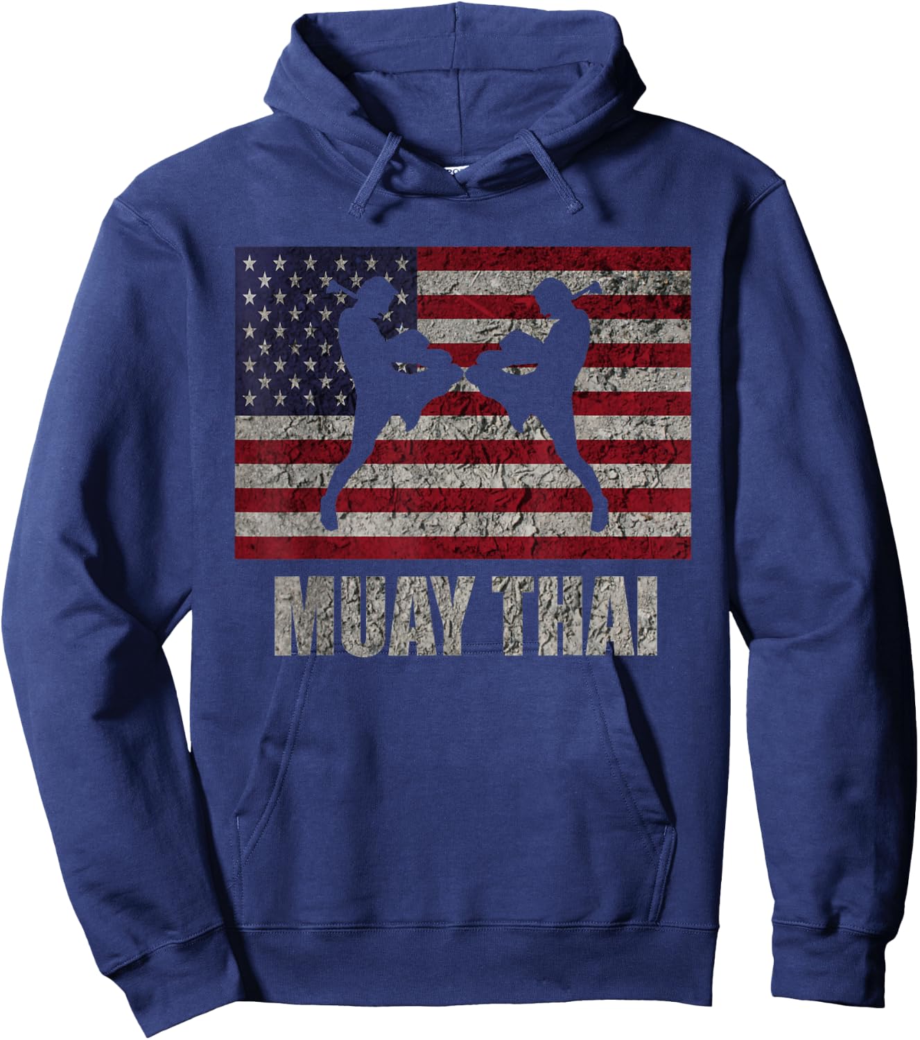 Muay Thai Kickboxing American Flag MMA Vintage Hoodie - Hoodie | Navy