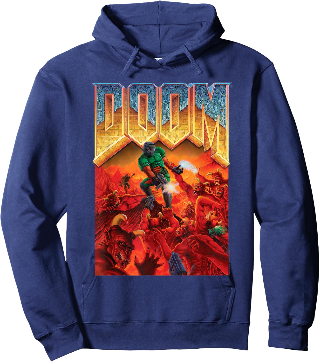 Doom 1993 Full Color Cover Art Retro Video Game Hoodie - Hoodie | Navy