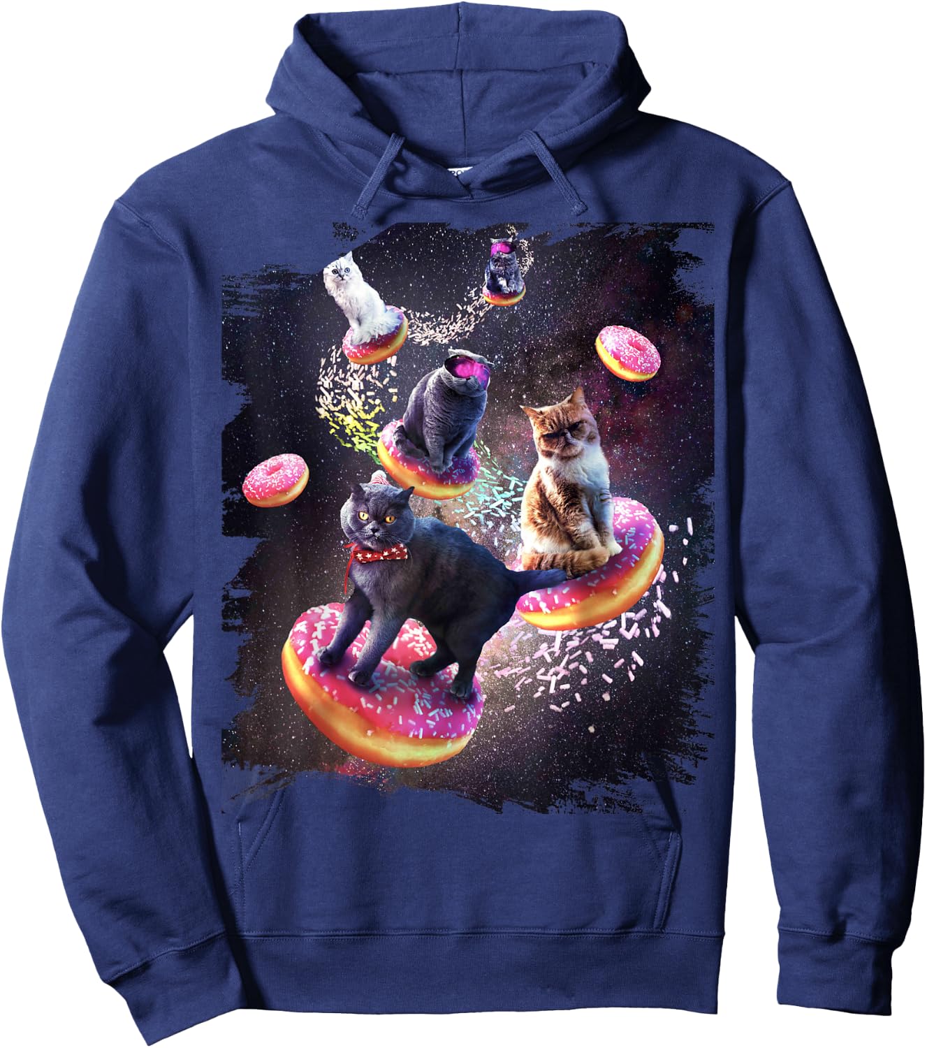 Galaxy Cat Donut - Space Cats Riding Doughnuts Hoodie - Hoodie | Navy