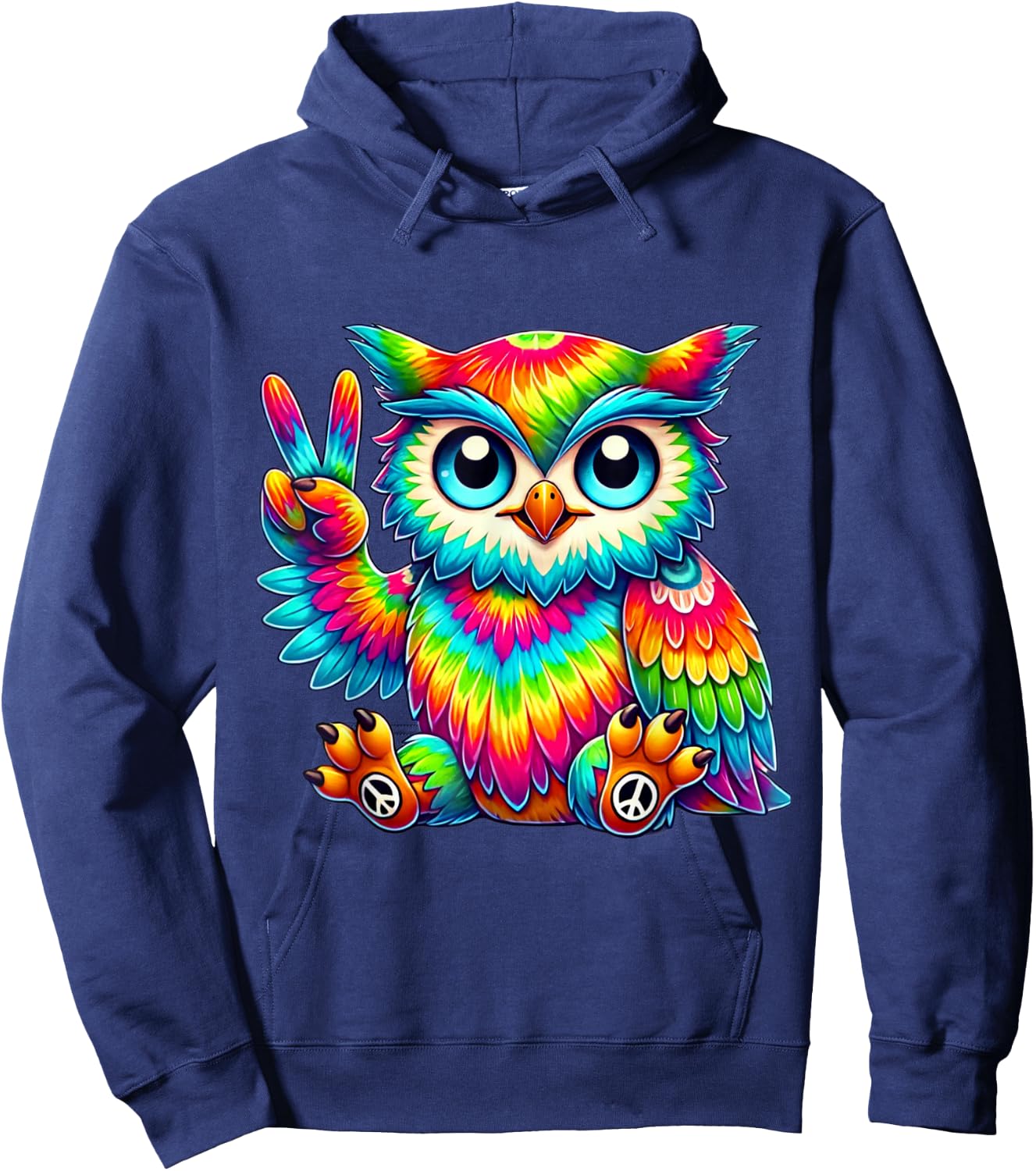 Tie-Dye Owl Peace Sign hippie Hoodie - Hoodie | Navy