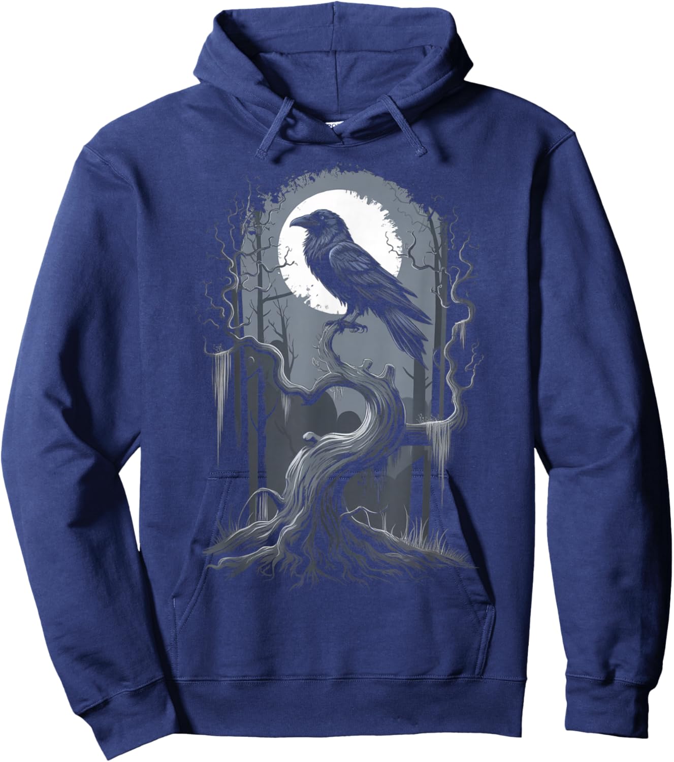 Black Crow Raven Bird Moon Forest Hoodie - Hoodie | Navy