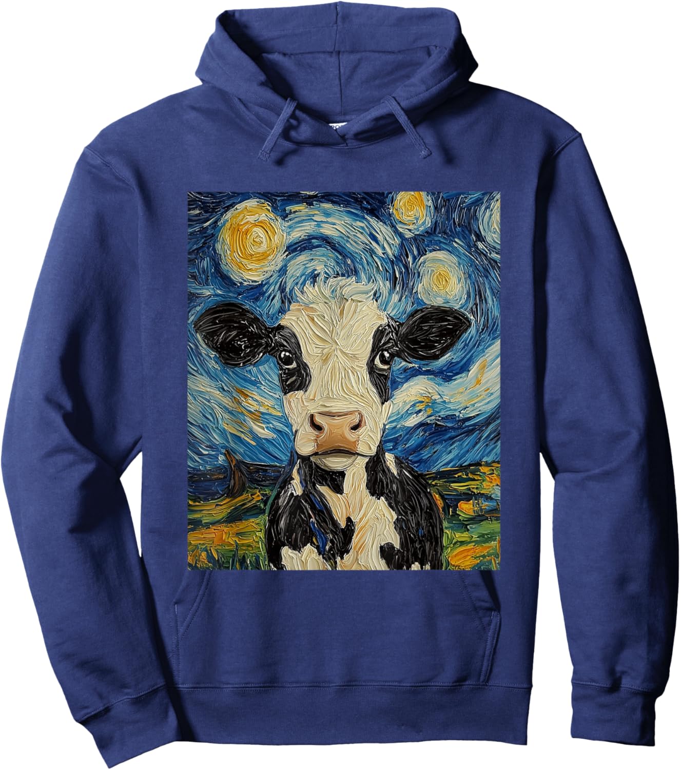 Cow Van Gogh Style Starry Night Funny Graphic Hoodie - Hoodie | Navy