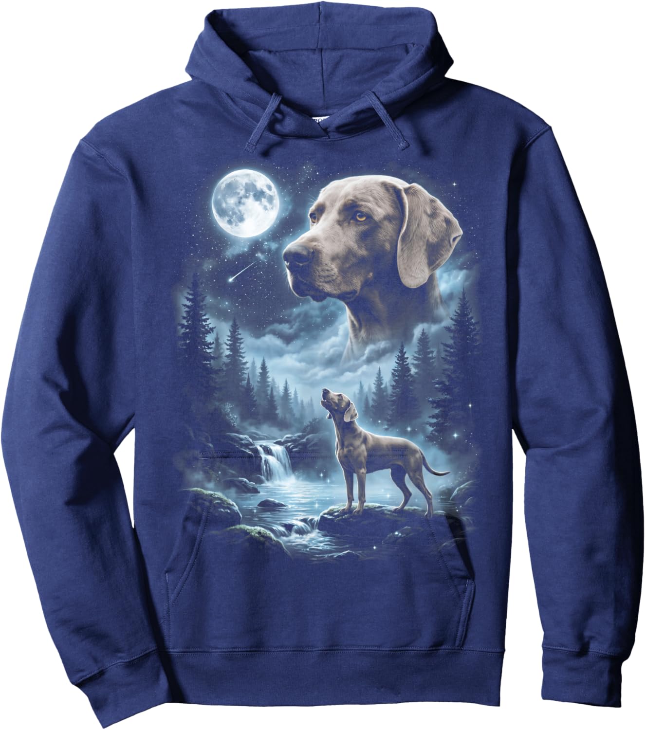 Weimaraner Howling to the Moon Retro 90's Dog Hoodie - Hoodie | Navy