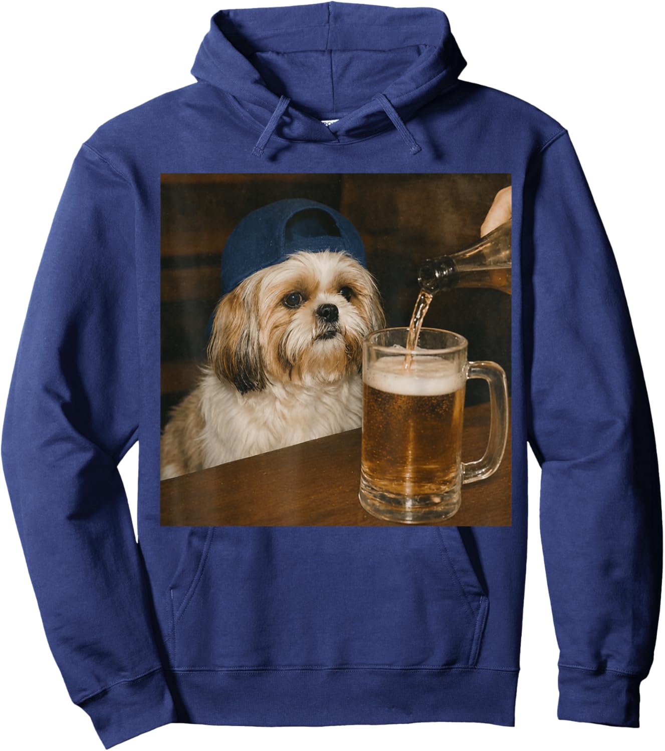 Shih Tzu Drinking Beer Funny Dog Meme Hoodie - Hoodie | Navy