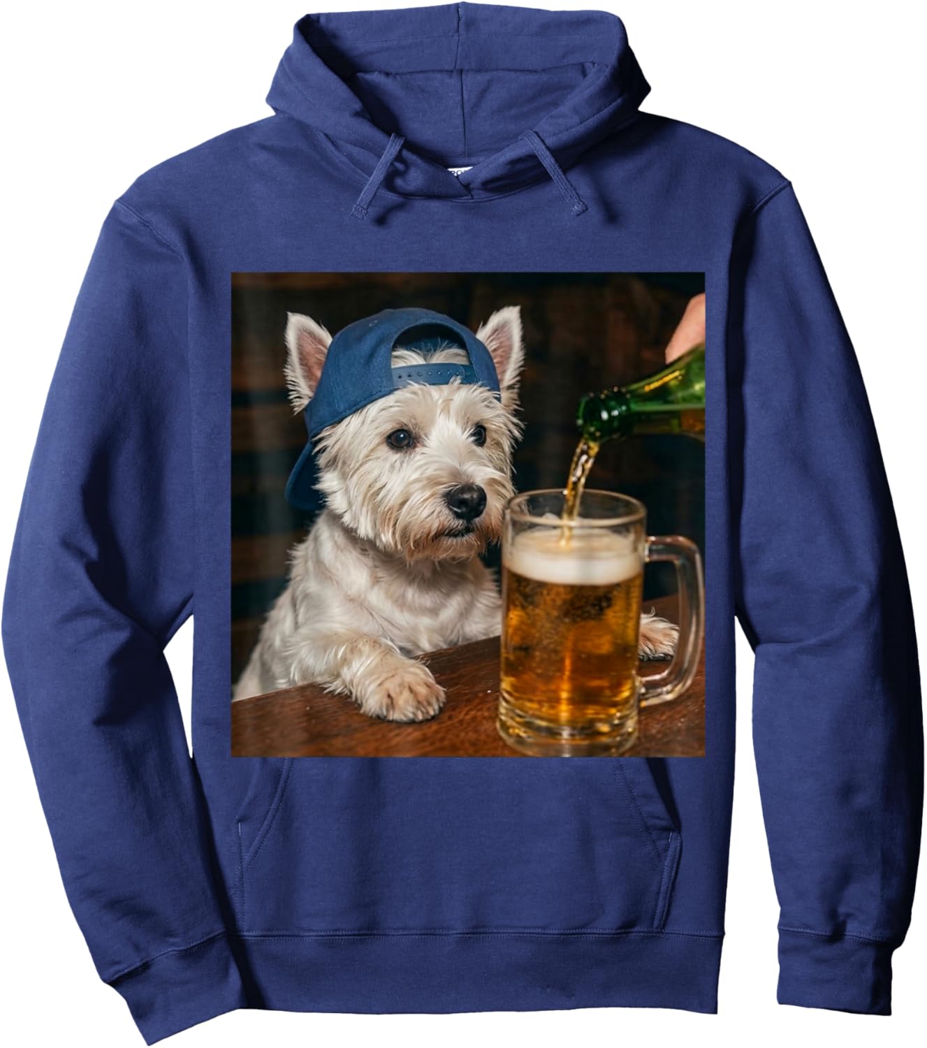 Westie Drinking Beer Funny Dog Meme Hoodie - Hoodie | Navy