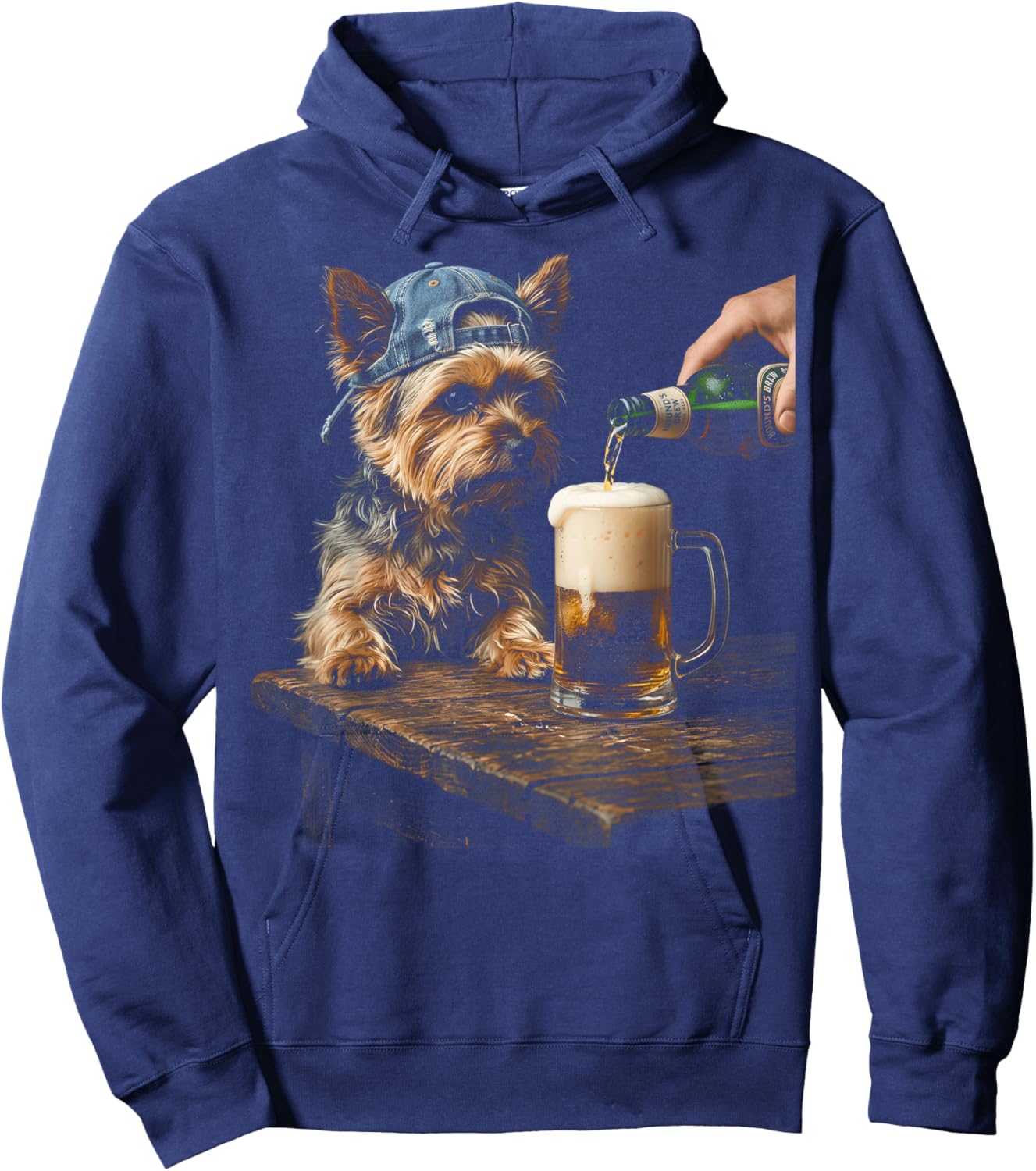 Yorkie Dog Drinking Beer Funny Party Hoodie - Hoodie | Navy
