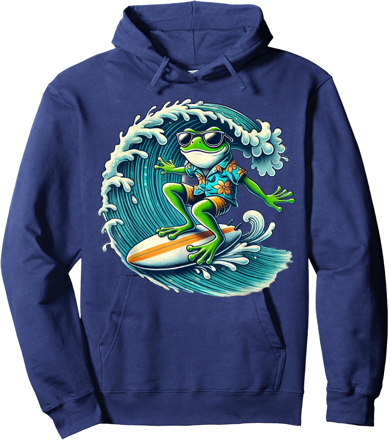 Frog Wearing Sunglasses Surfing Hoodie - Hoodie | Navy