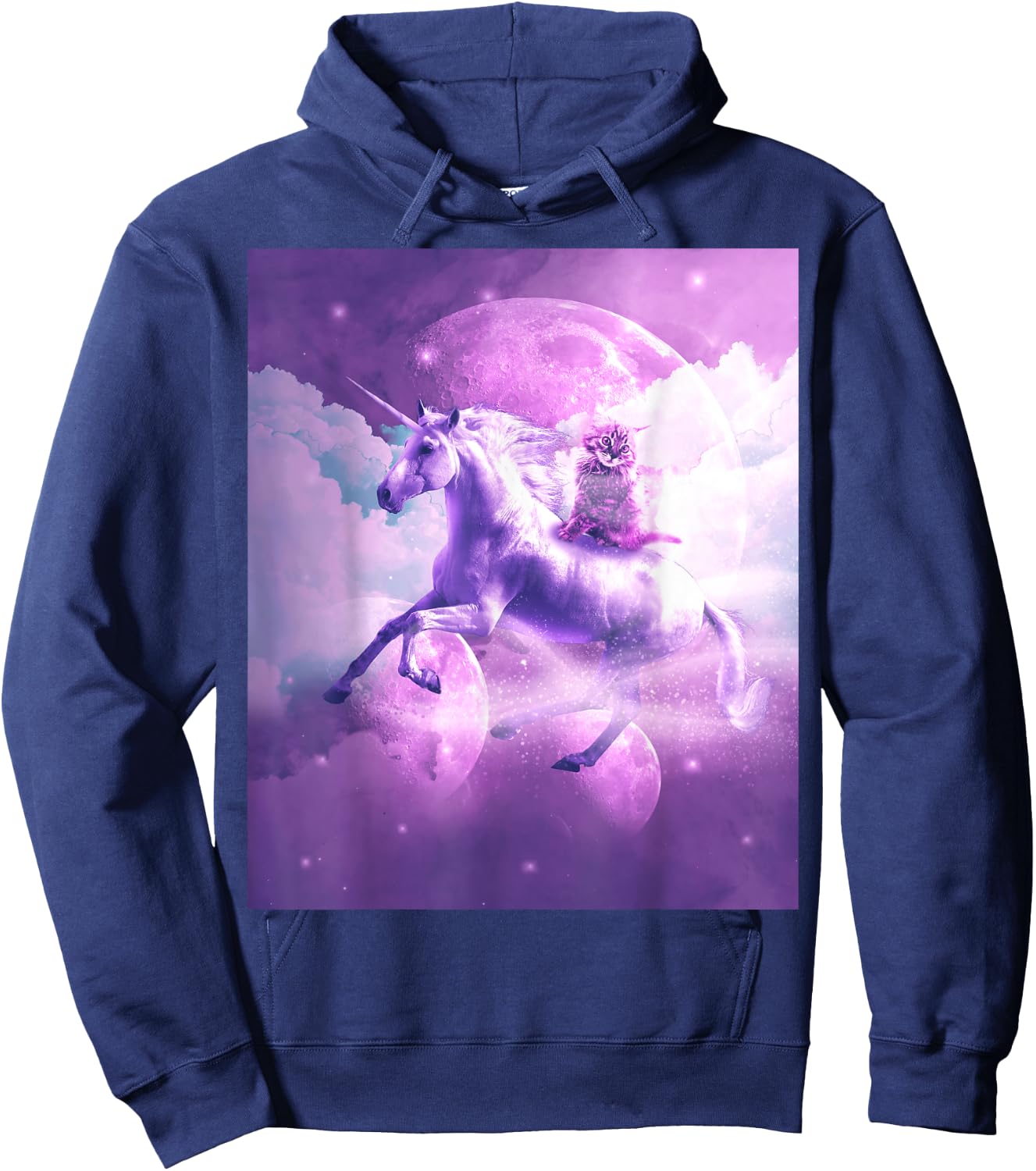 Kitty Cat Riding On Flying Space Galaxy Unicorn Hoodie - Hoodie | Navy