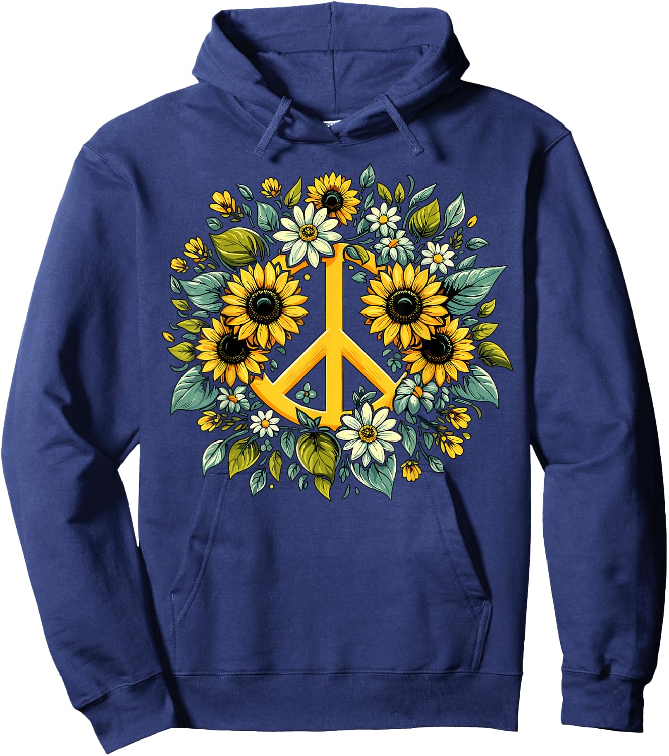 Hippie Peace Sign Flower Sunflower Hoodie - Hoodie | Navy