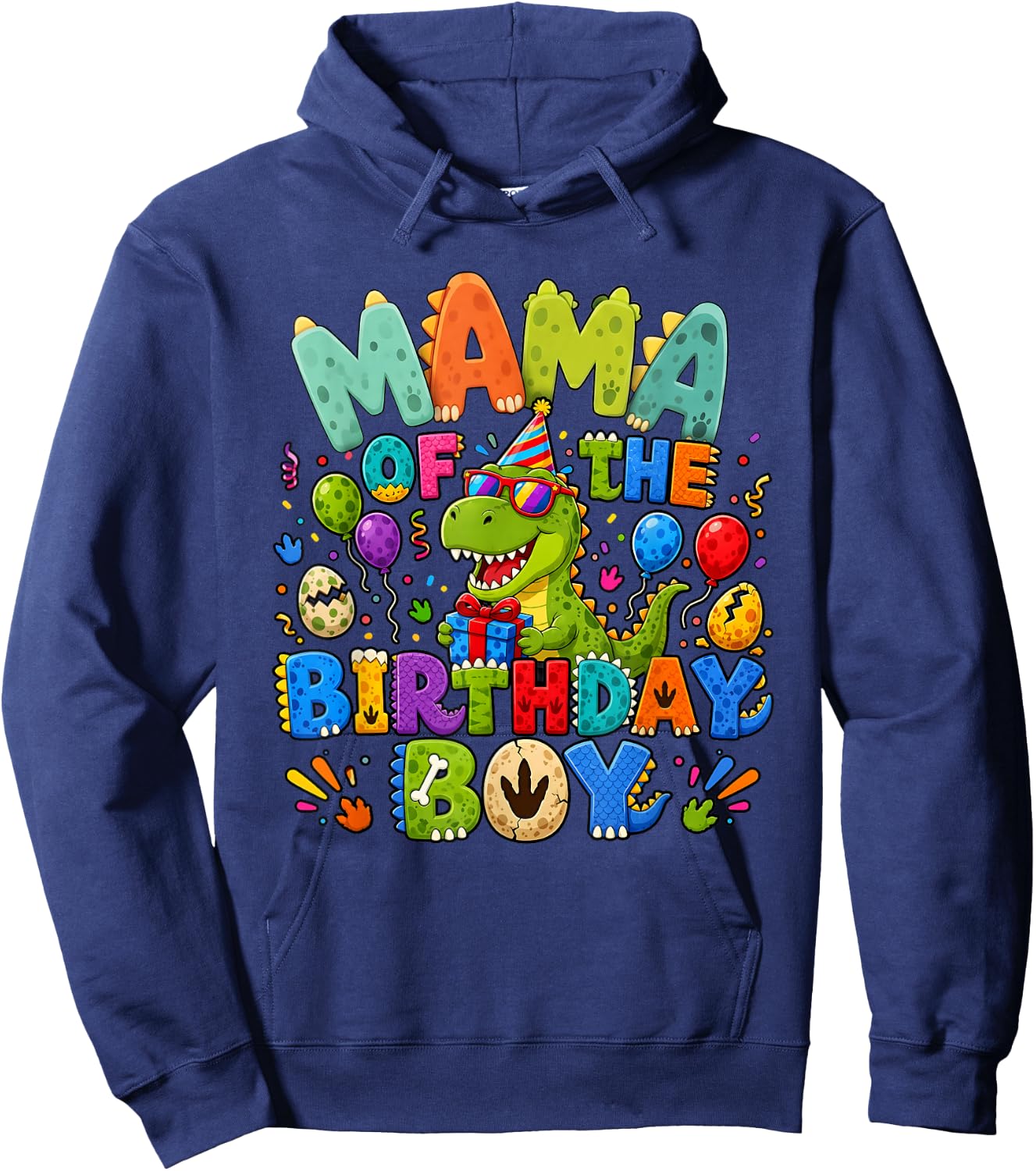 Mommy Mama of The Birthday Boy Dinosaur T-Rex Hoodie - Hoodie | Navy