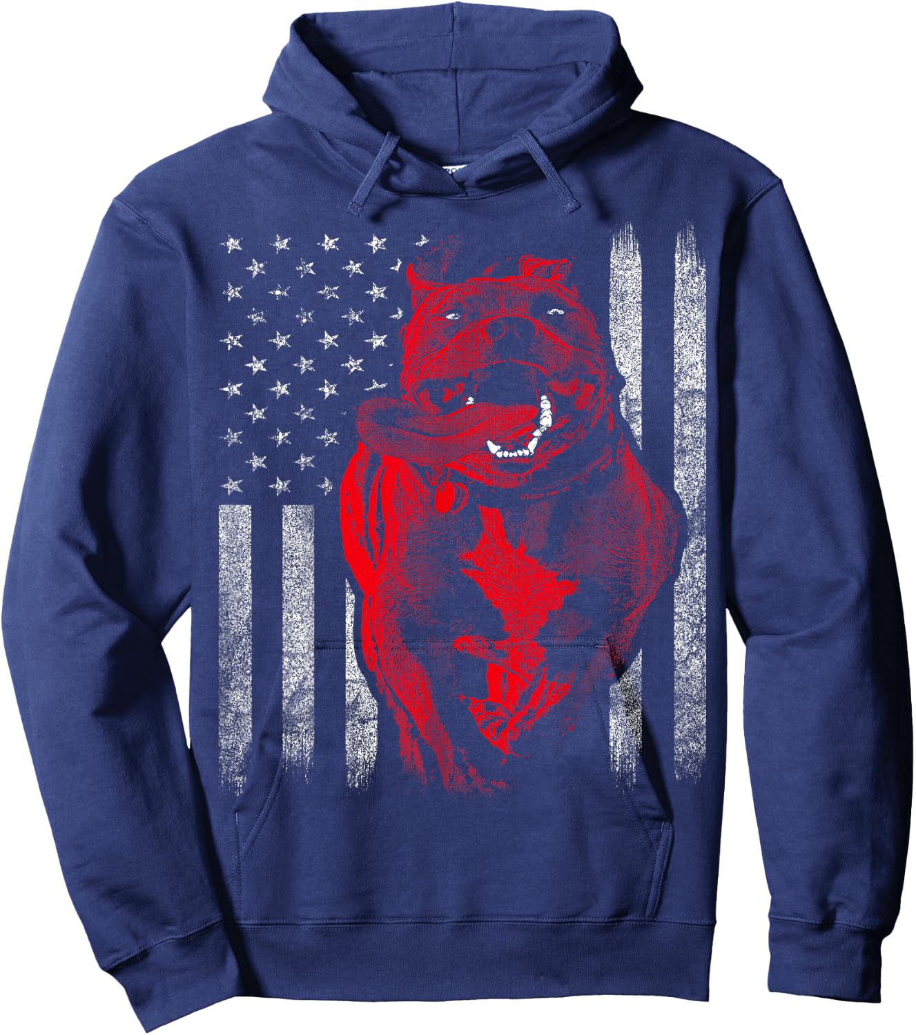 American Bully Pit Bull Dog With American Flag Hoodie - Hoodie | Navy