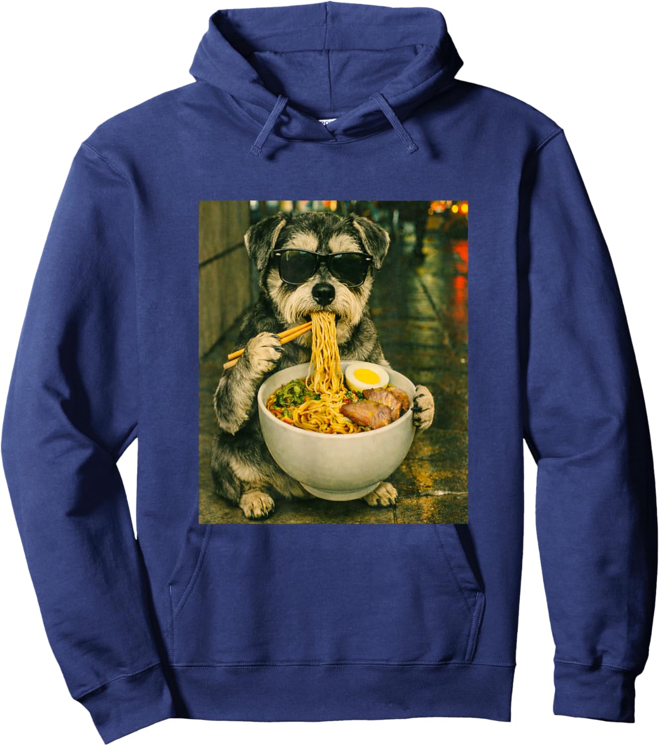 Schnauzer Eating Ramen Noodles Meme Retro Urban Hoodie - Hoodie | Navy