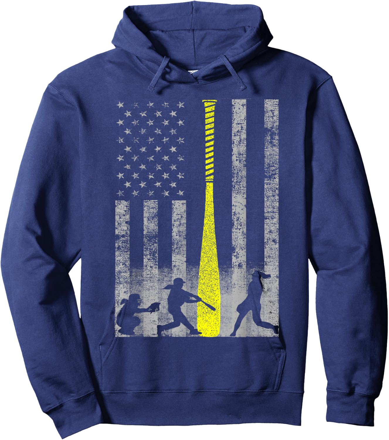 Yellow Softball Flag Shirt - Yellow Bat Flag Hoodie - Hoodie | Navy