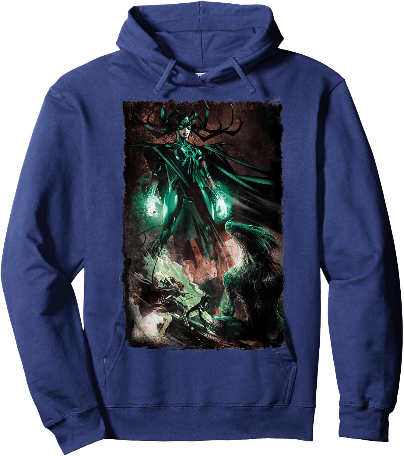 Marvel Hela Wolf Distressed Comic Graphic Hoodie - Hoodie | Navy