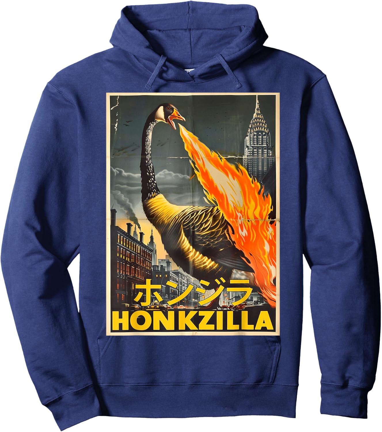 Wave Honkzilla Goose Retro Japanese Hoodie - Hoodie | Navy