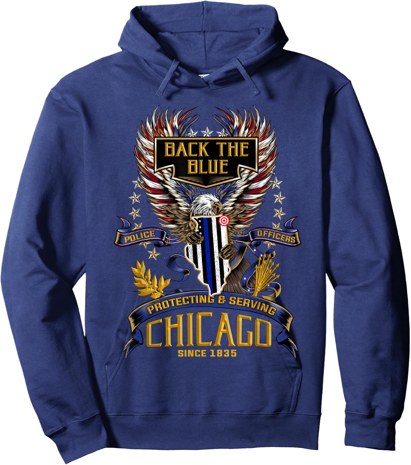 Police Support Back The Blue Chicago Hoodie - Hoodie | Navy