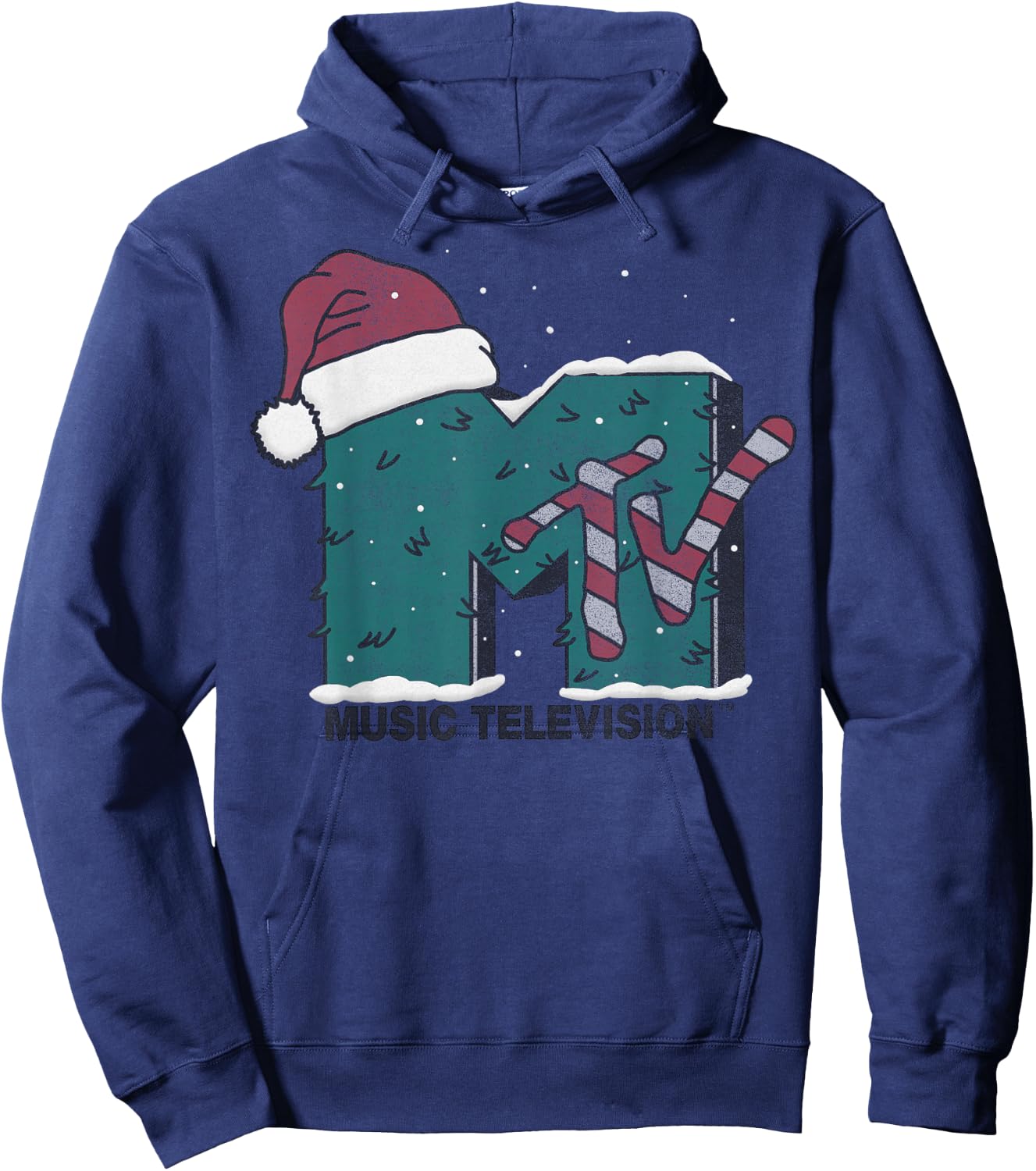 MTV Music Television Candy Cane Christmas Hoodie - Hoodie | Navy