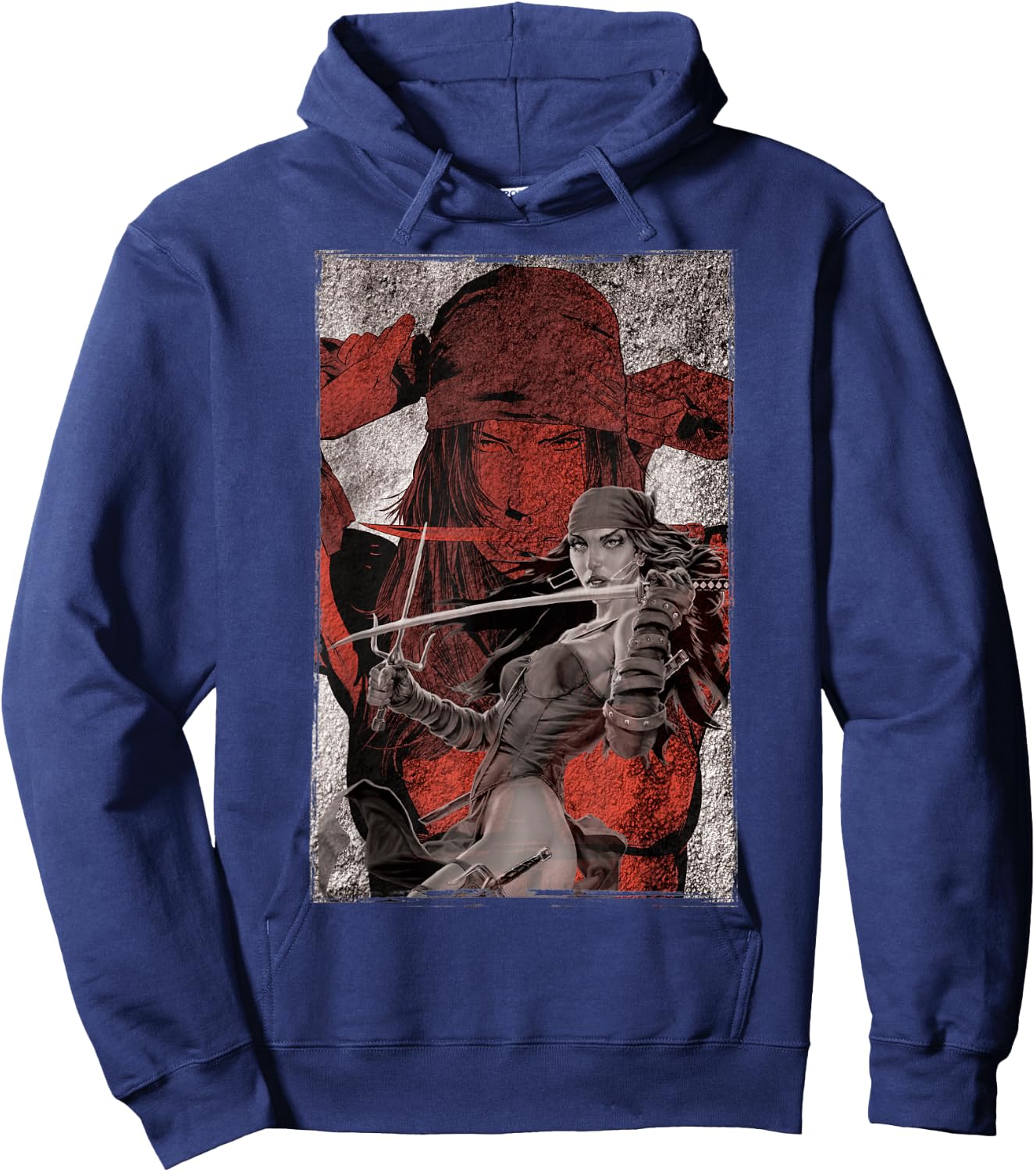 Marvel Elektra Double-Exposed Redness Grungy Hoodie - Hoodie | Navy
