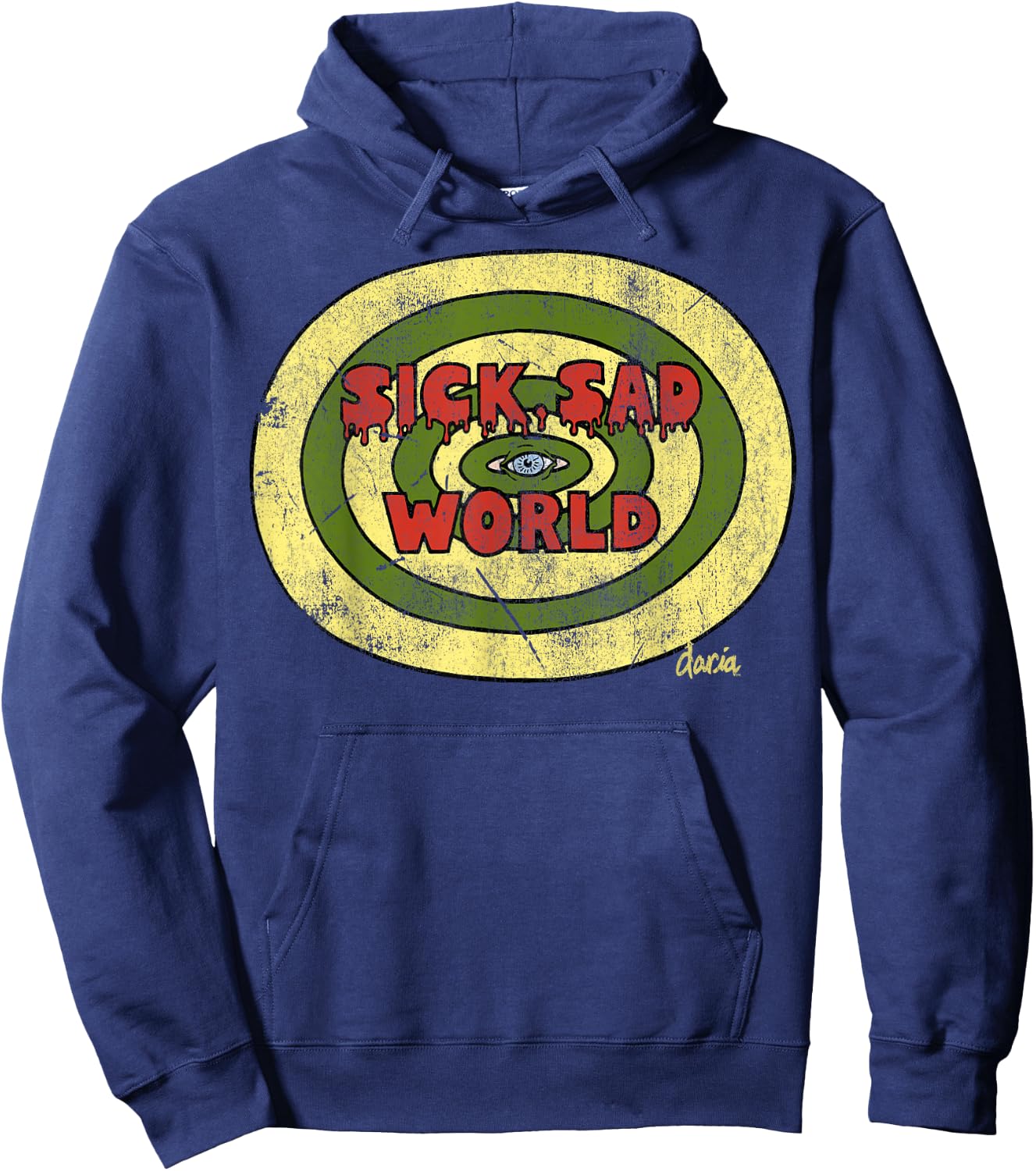 Daria Sick Sad World Drippy Text Eye Logo Hoodie - Hoodie | Navy