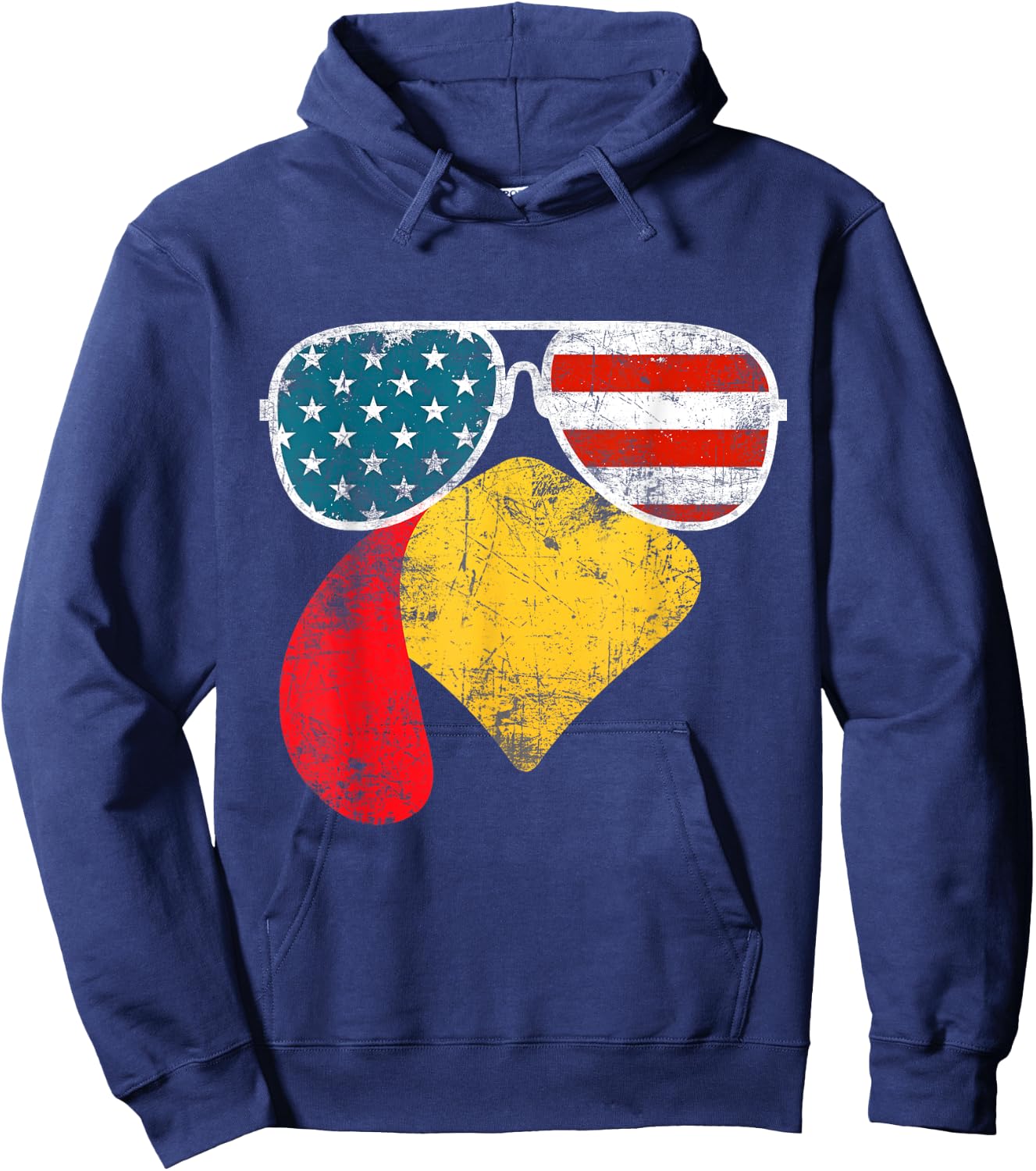 Family Thanksgiving 2025 Outfit Turkey Face Thanksgiving Matching for Kids, Women, Men - Brown, Short Sleeve, Classic Fit, U-Neck, Graphic, Pull On, 1 Count Hoodie - Hoodie | Navy