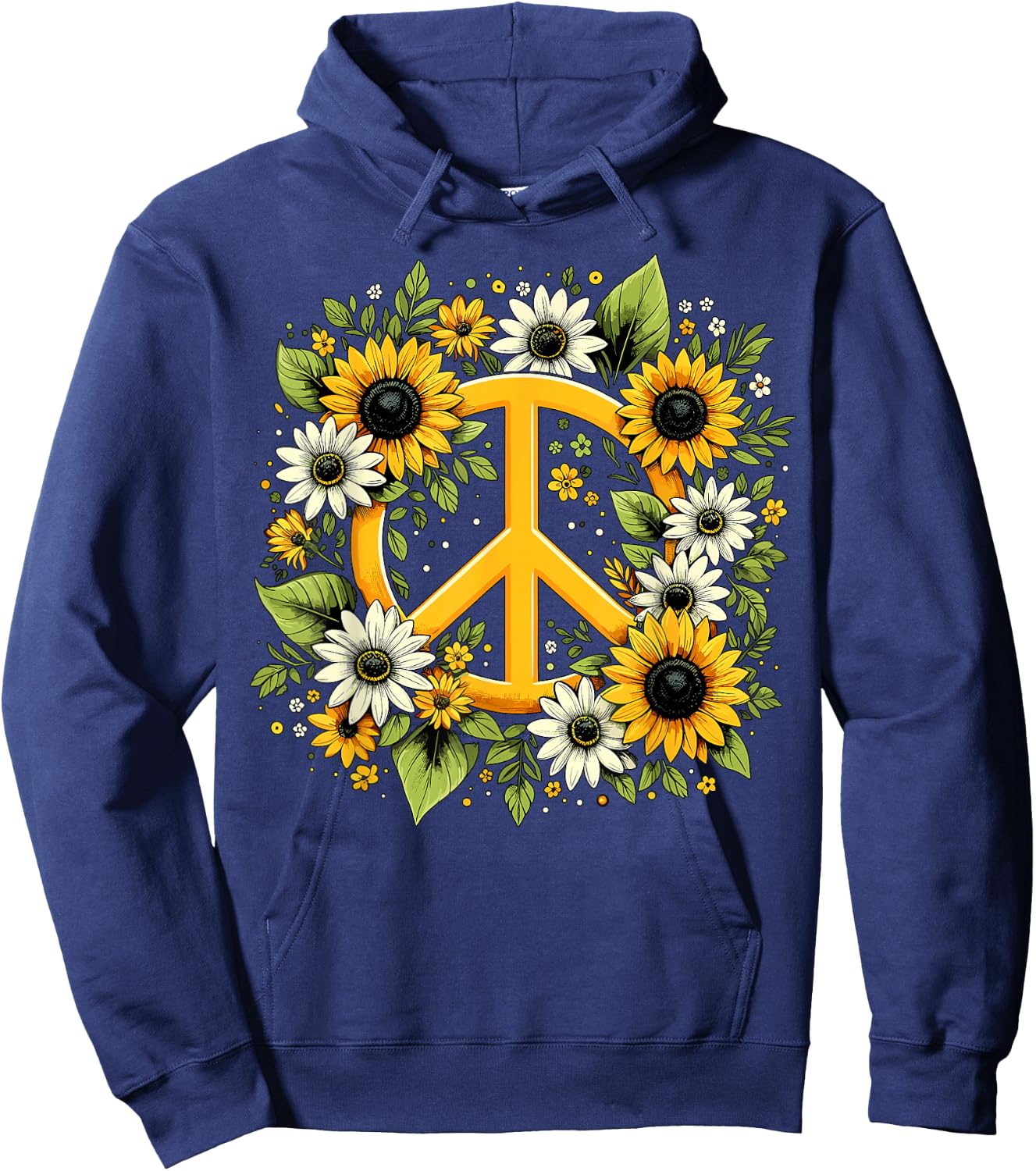 Hippie Peace Sign Flower Sunflower Hippie Hoodie - Hoodie | Navy