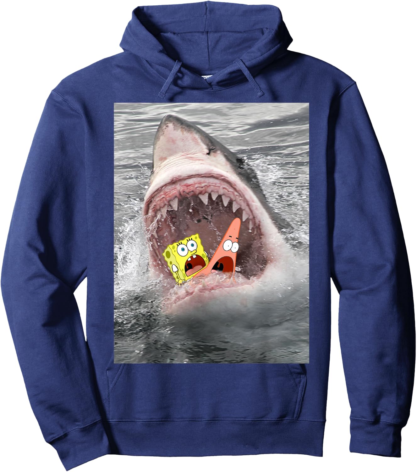 Spongebob SquarePants Shark Attack Humorous Hoodie - Hoodie | Navy